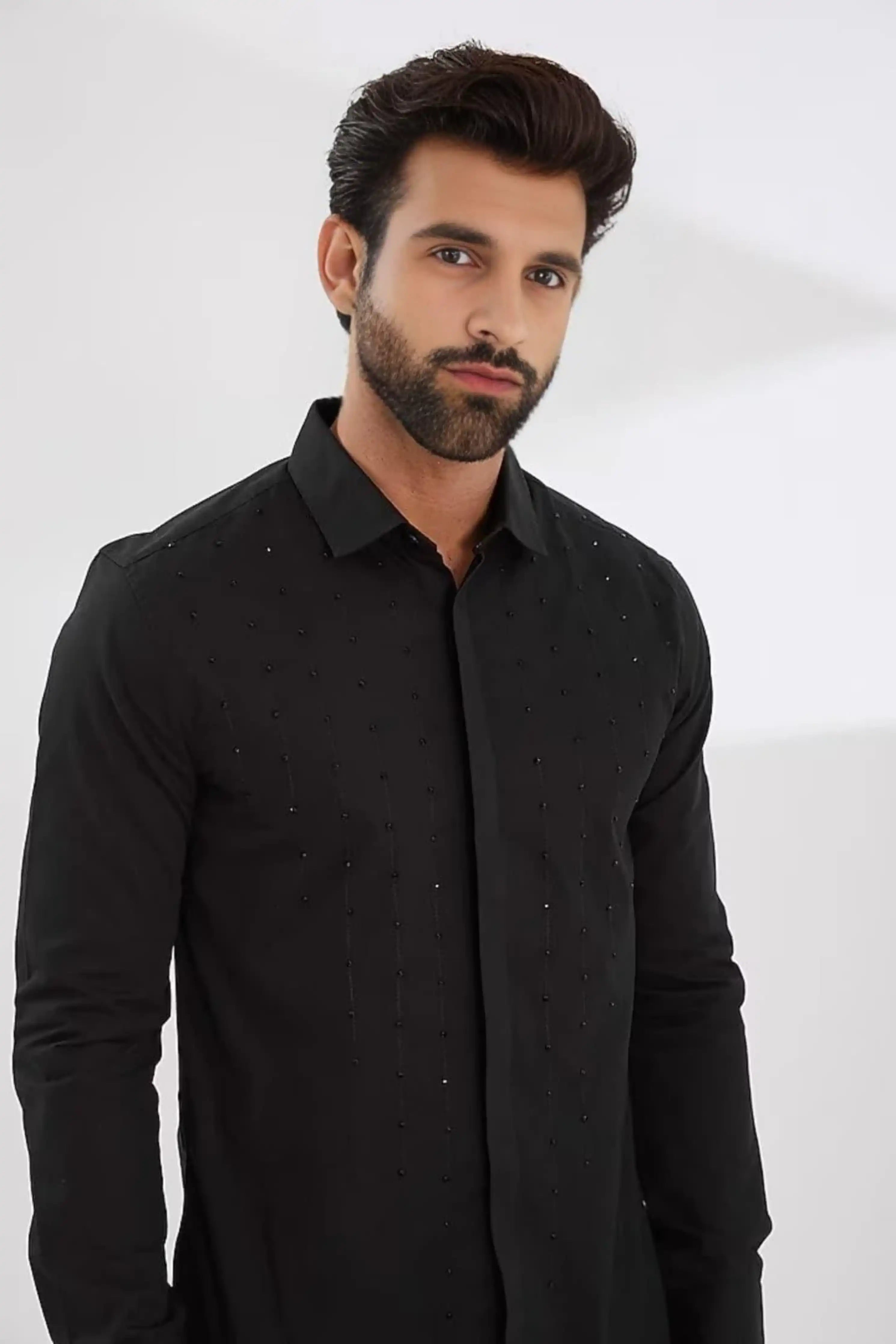 Embellished Party Wear Black Shirt
