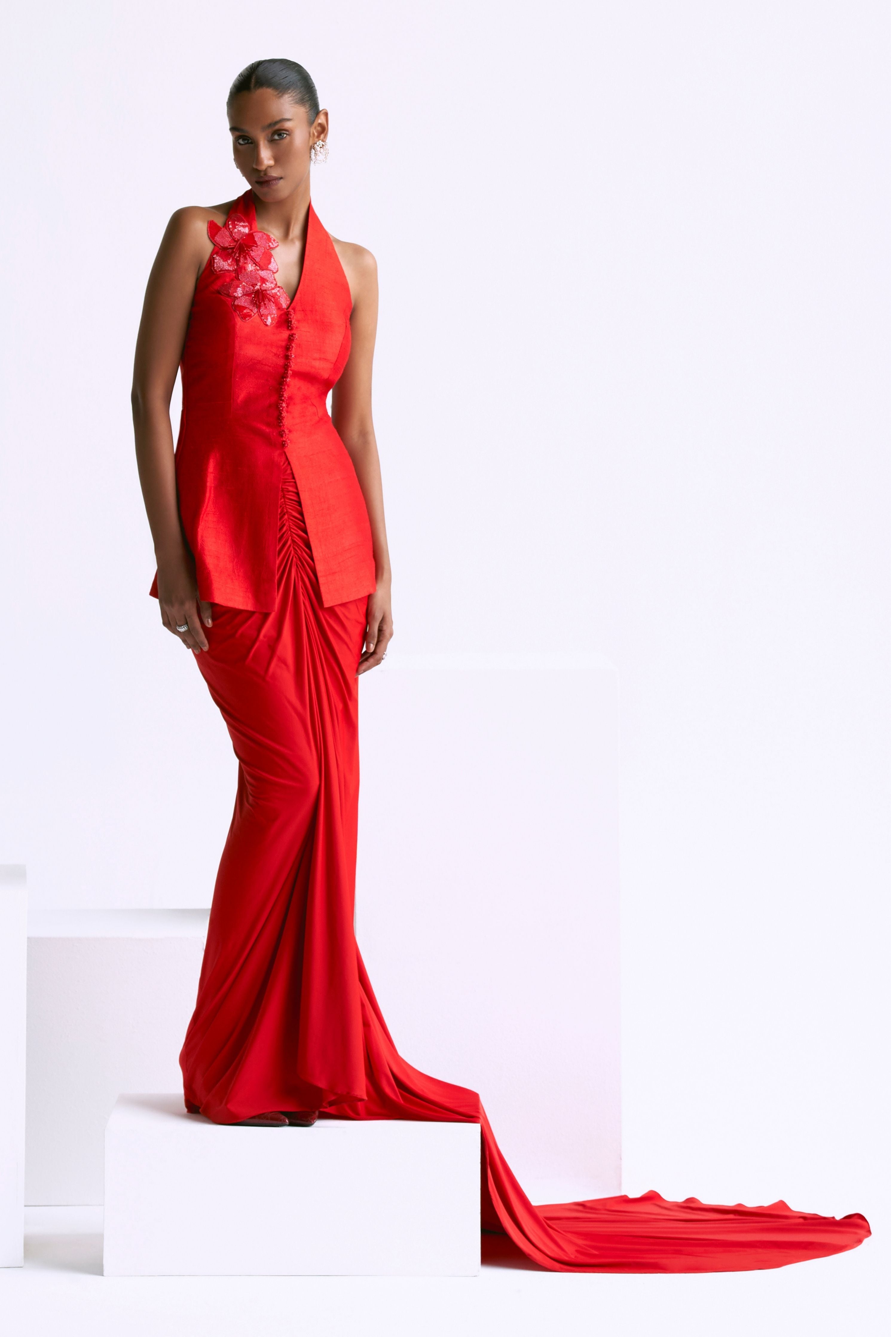 Halter Jacket With Draped Skirt