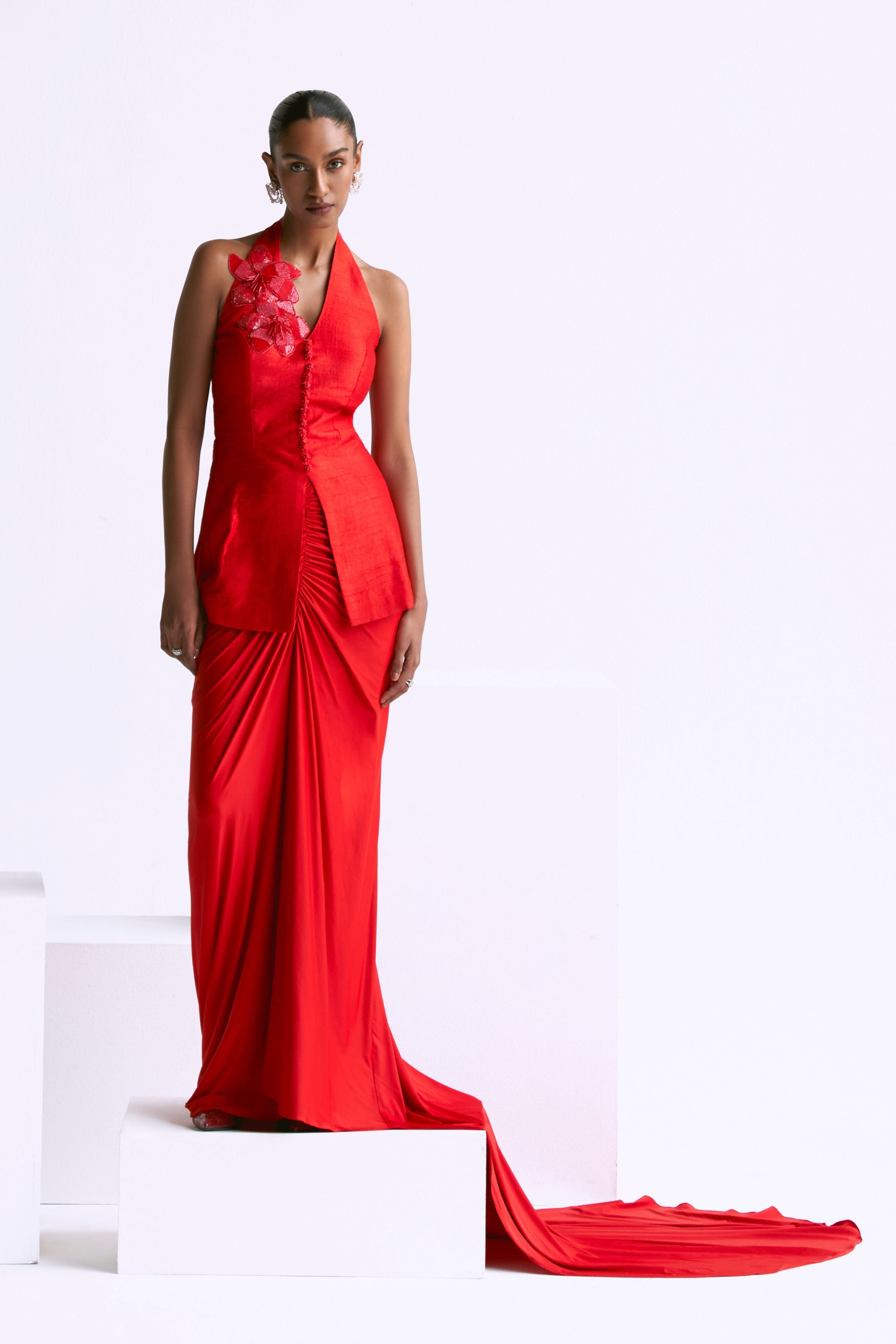 Halter Jacket With Draped Skirt