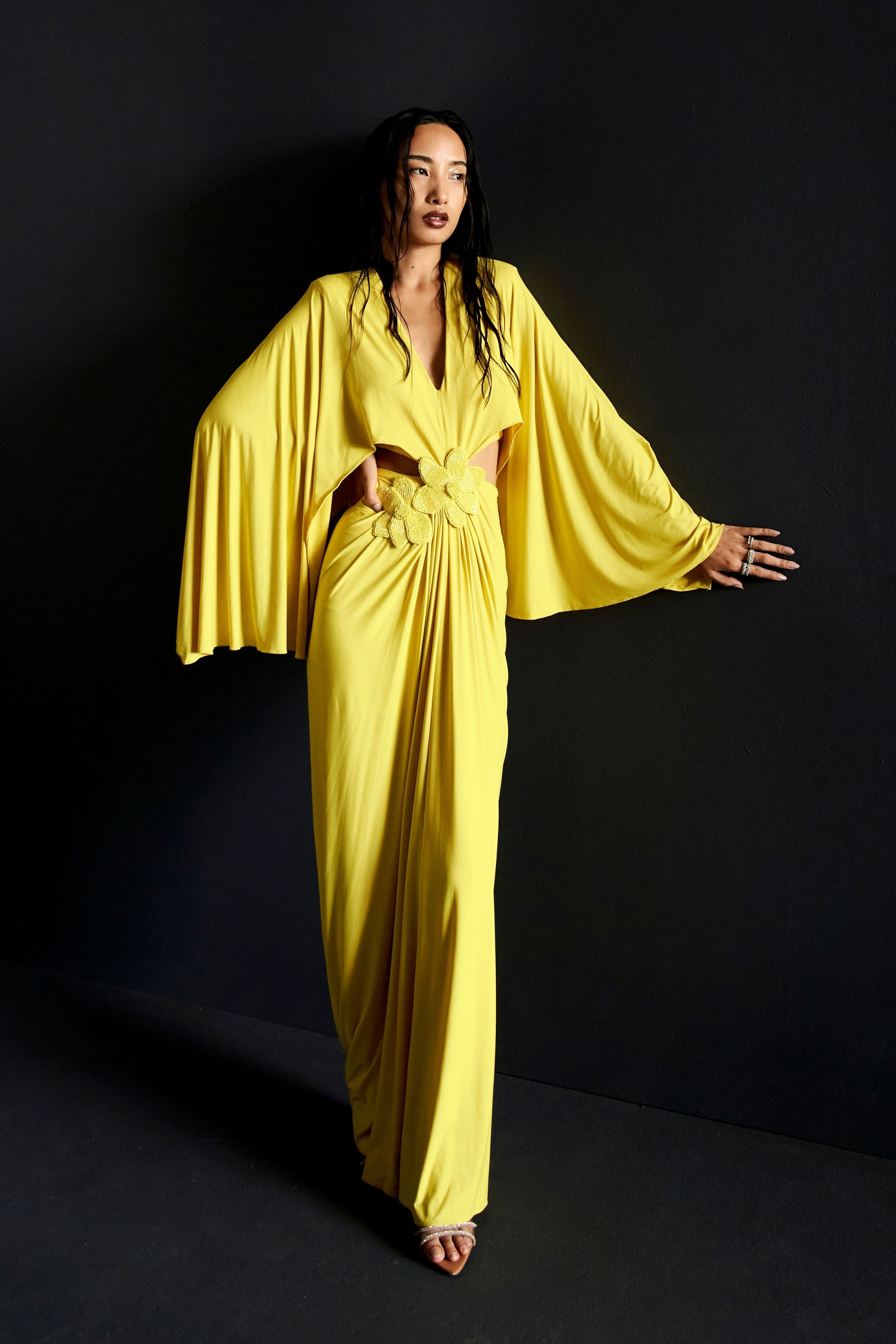 Batwing Sleeve Cutout Gown
