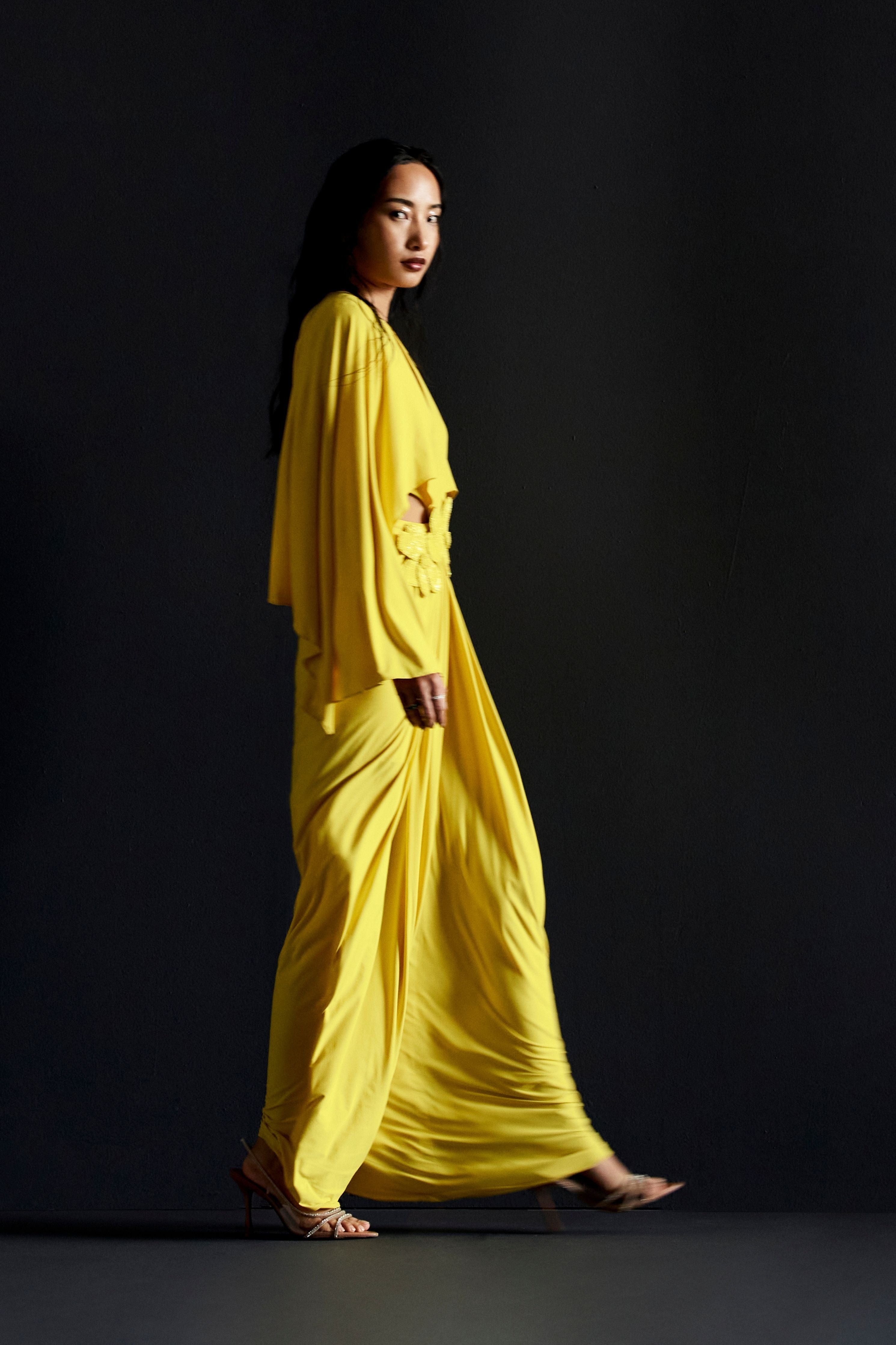 Batwing Sleeve Cutout Gown