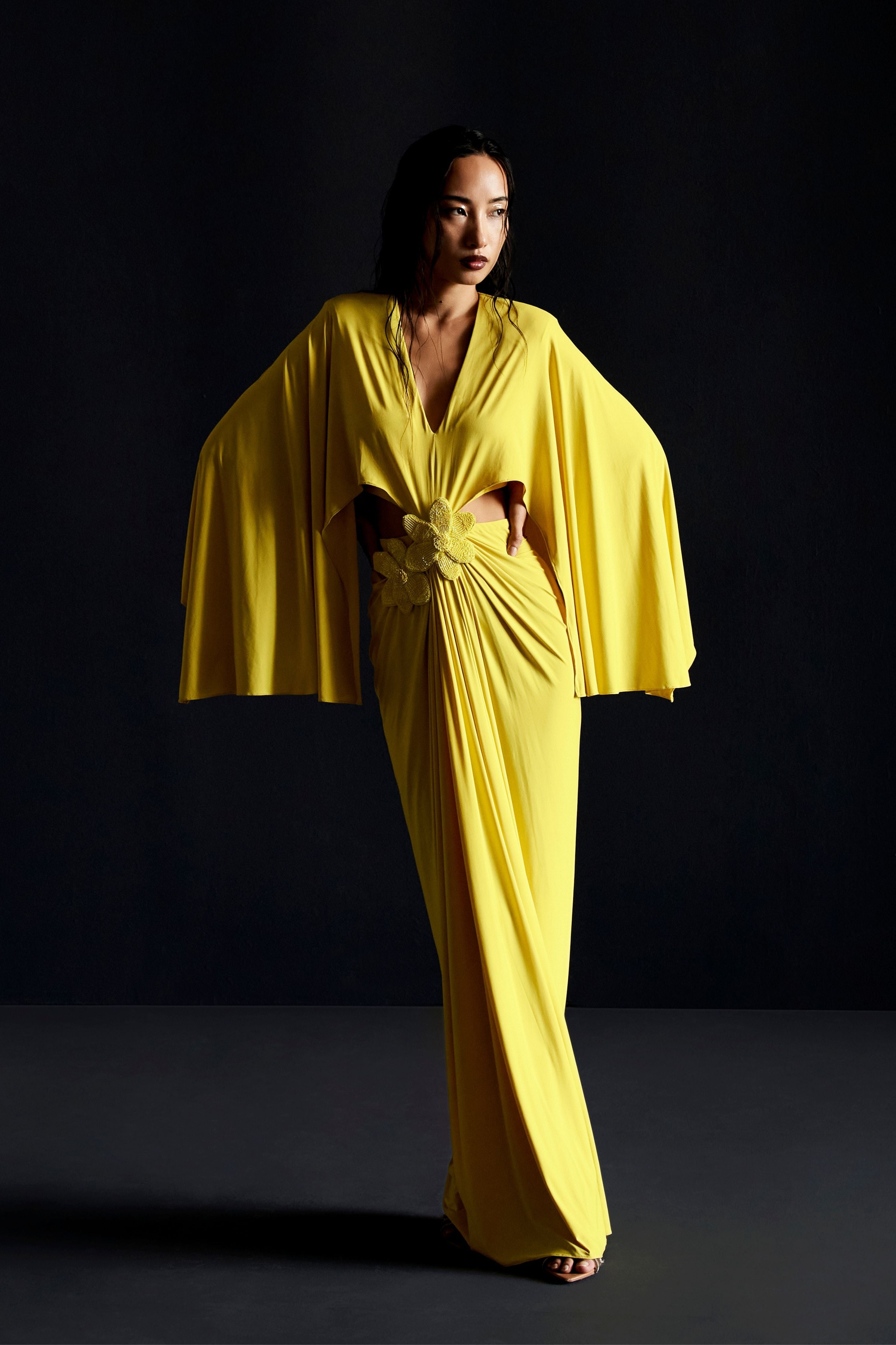 Batwing Sleeve Cutout Gown