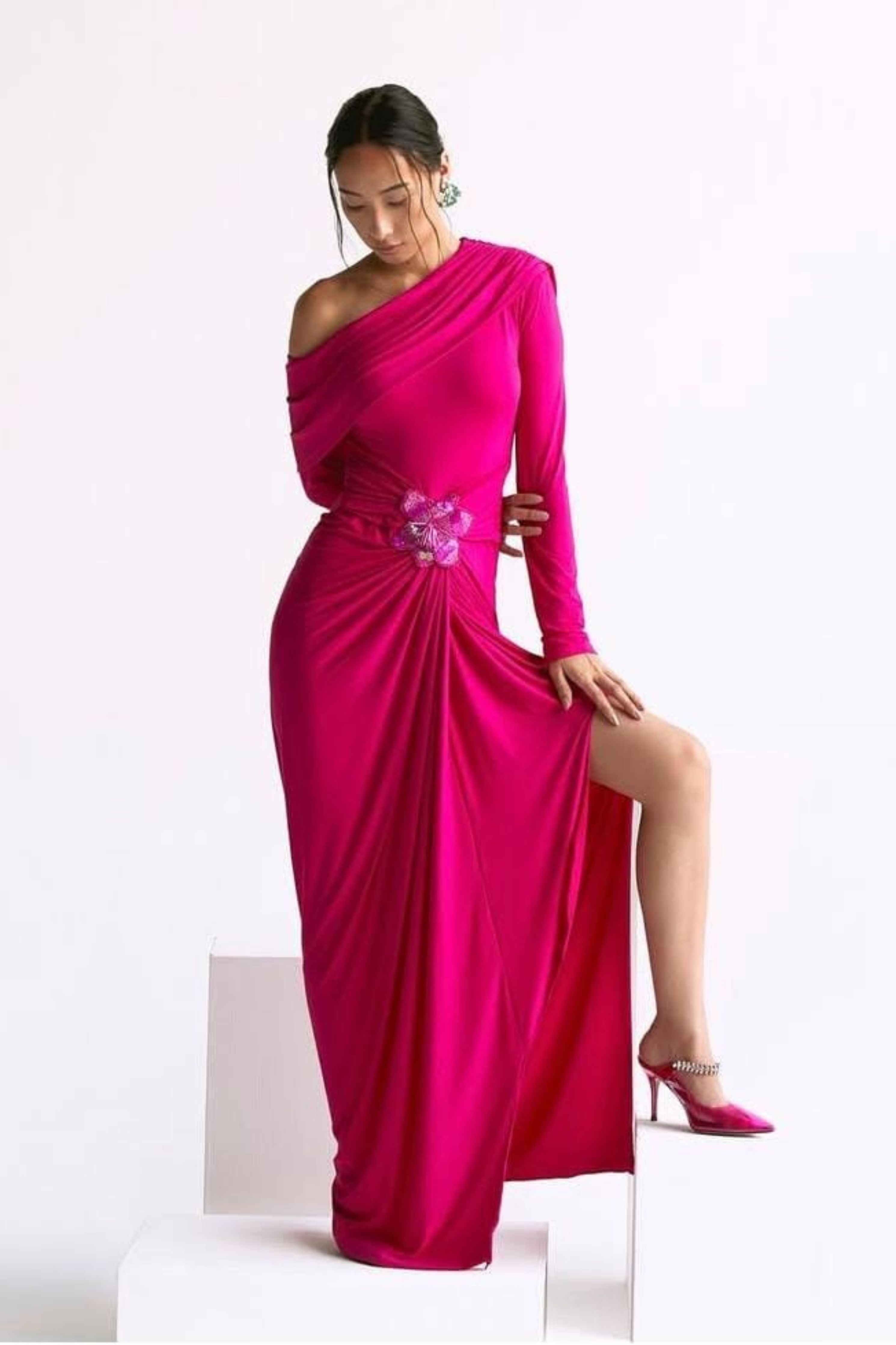 Off Shoulder Gathered Waist Gown