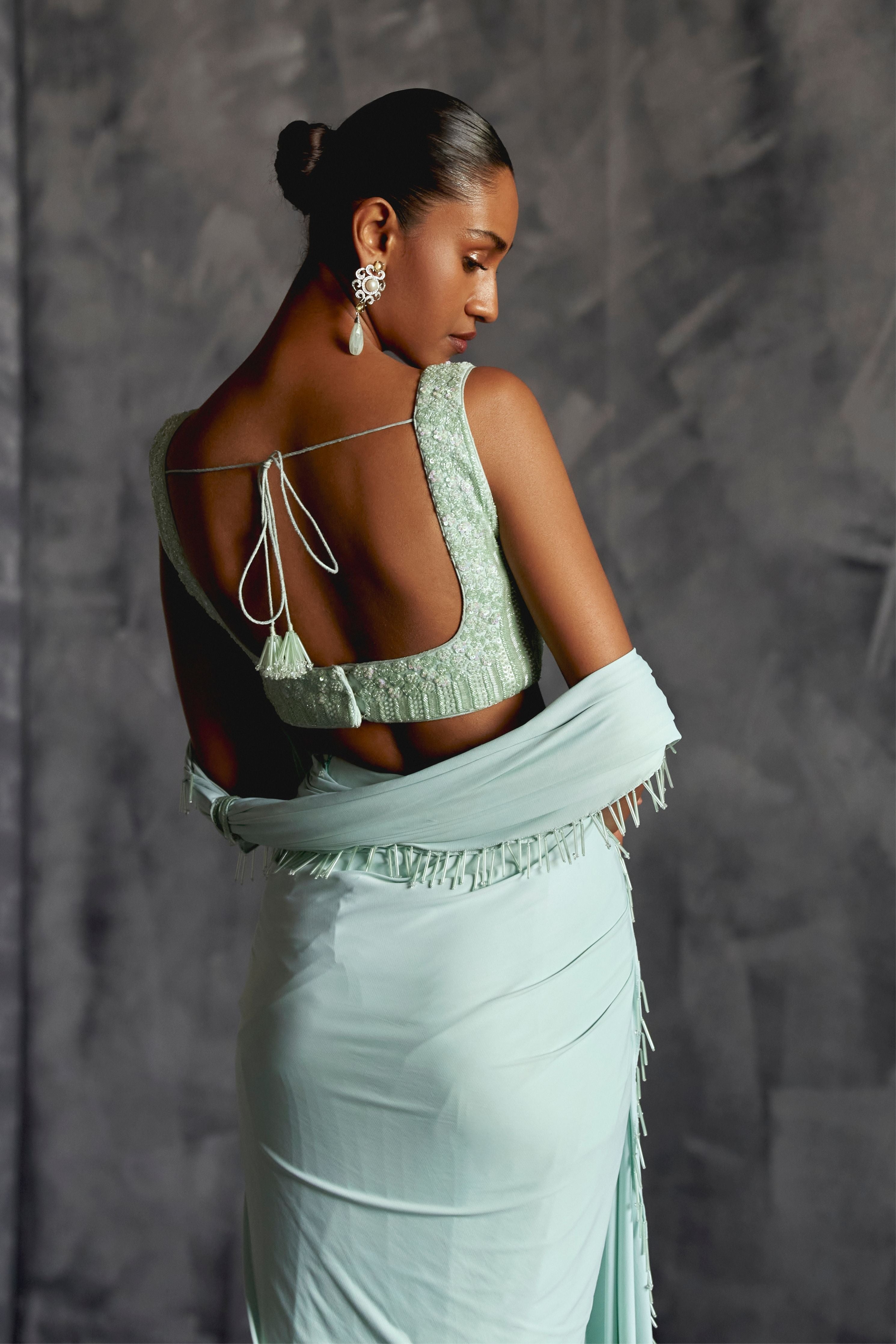 Powder Blue Fitted Draped Saree