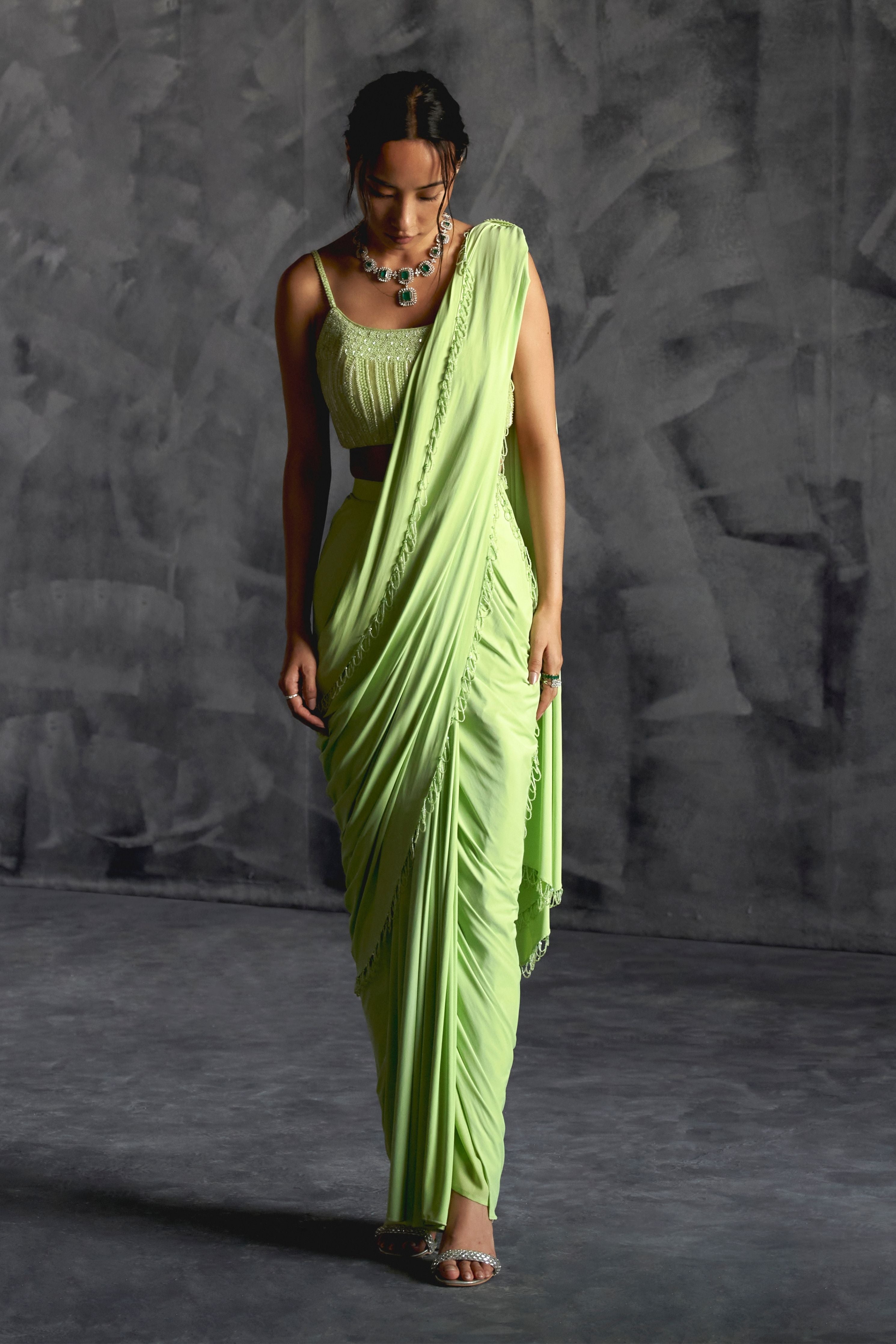High Slit Saree With Strappy Blouse