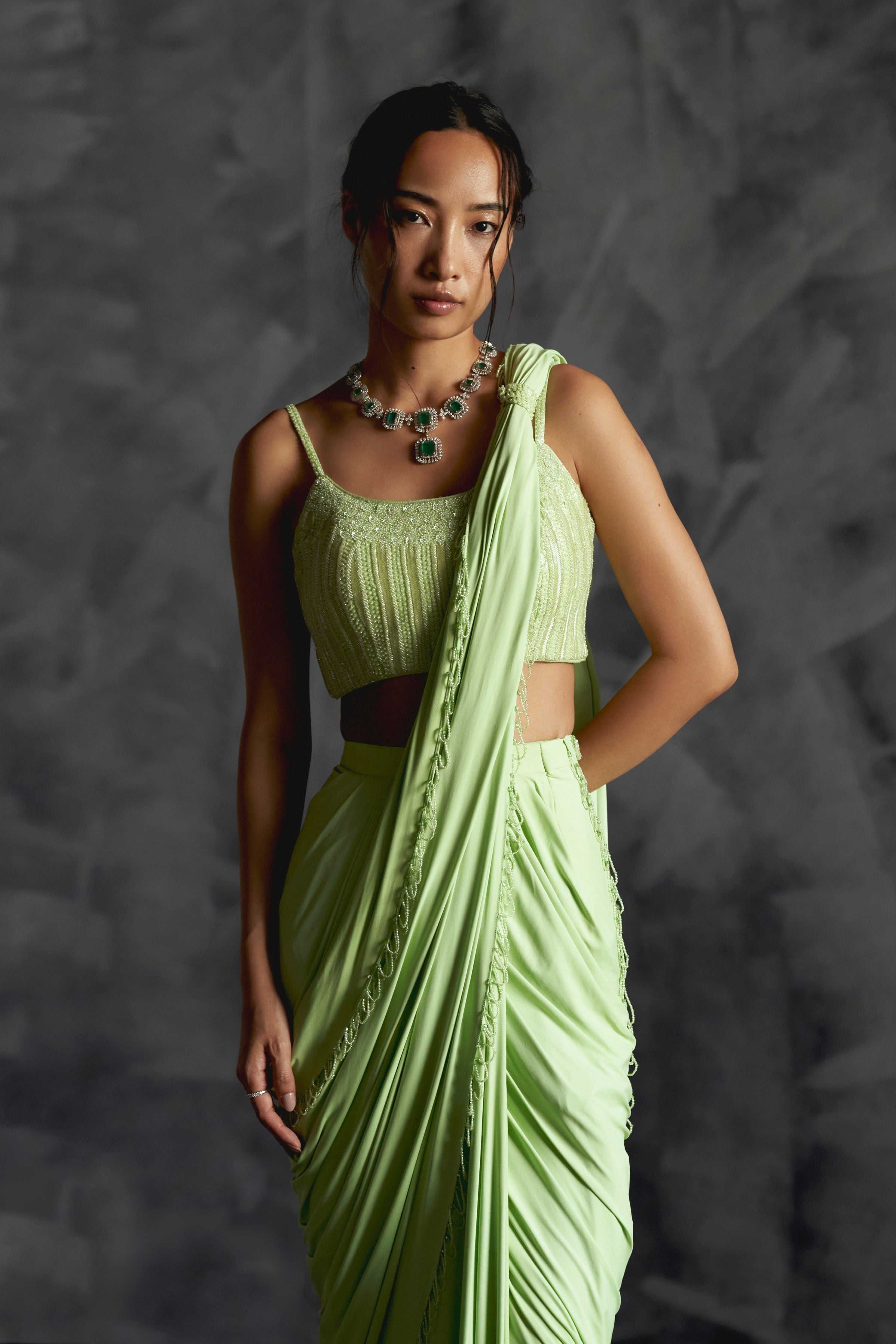 High Slit Saree With Strappy Blouse