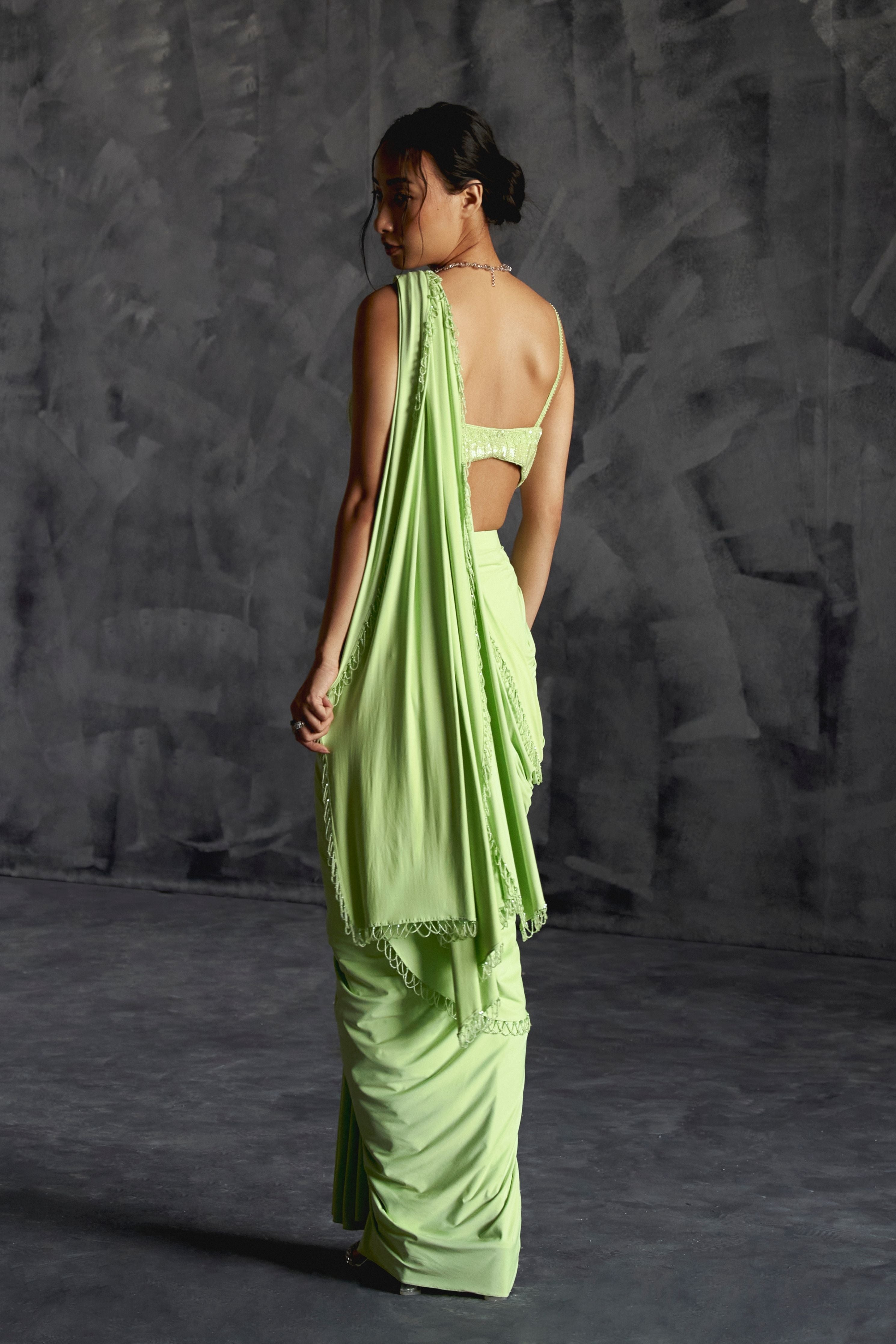 High Slit Saree With Strappy Blouse