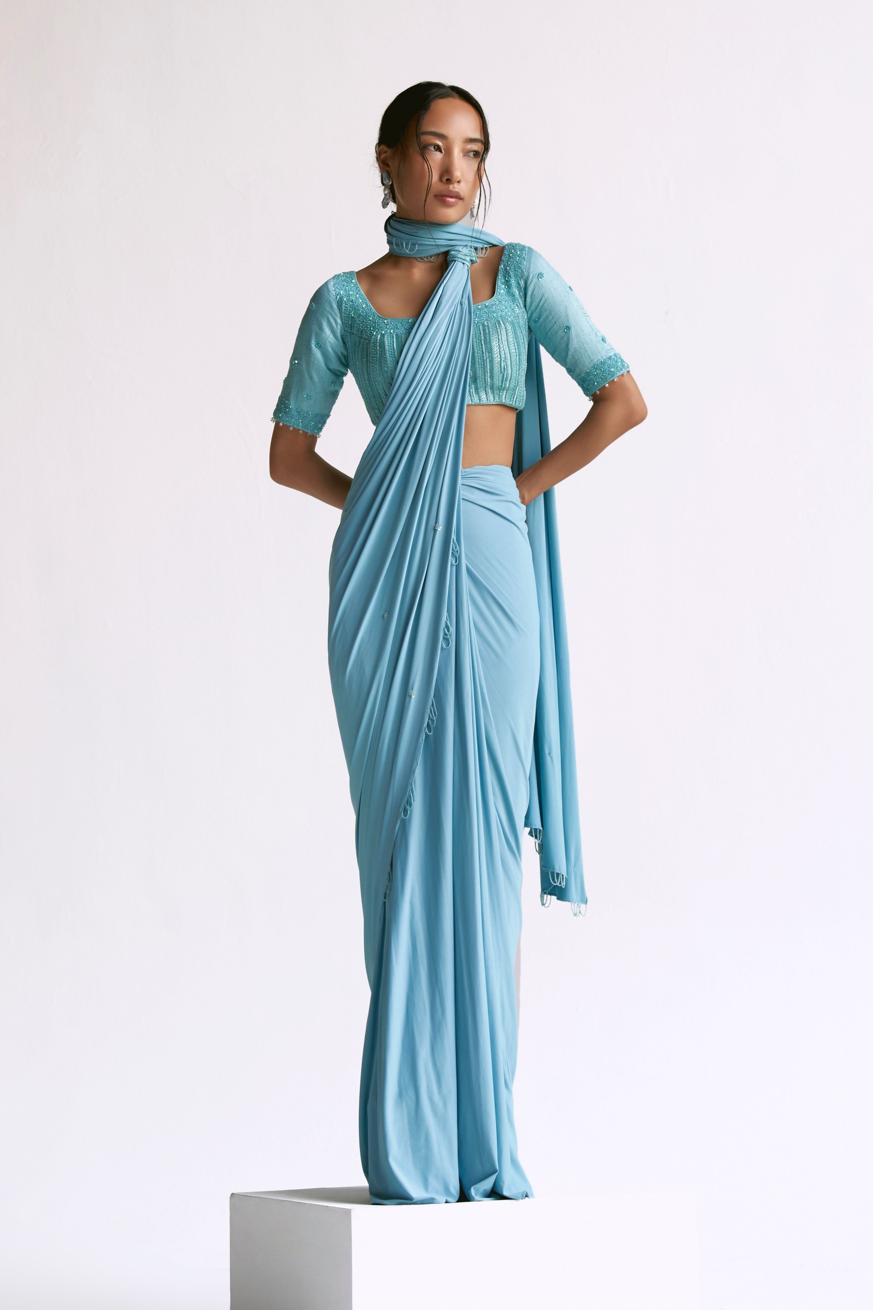 Sky Blue Draped Saree