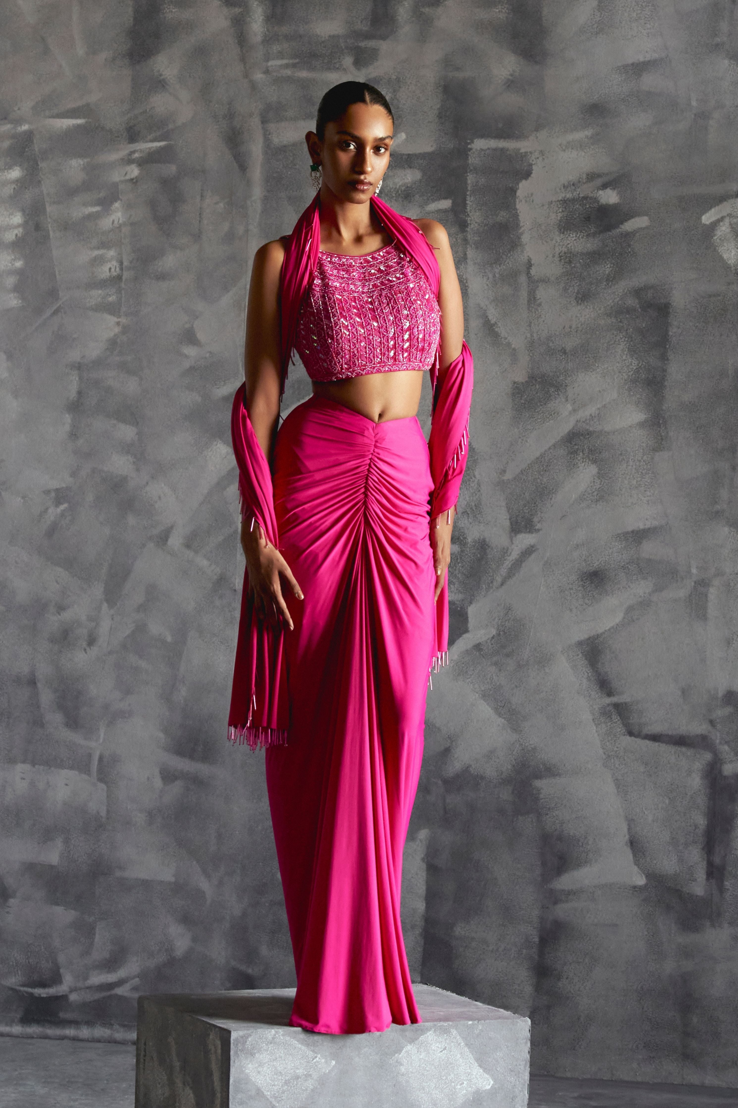 Fitted Gathered Skirt With Embellished Blouse And Dupatta