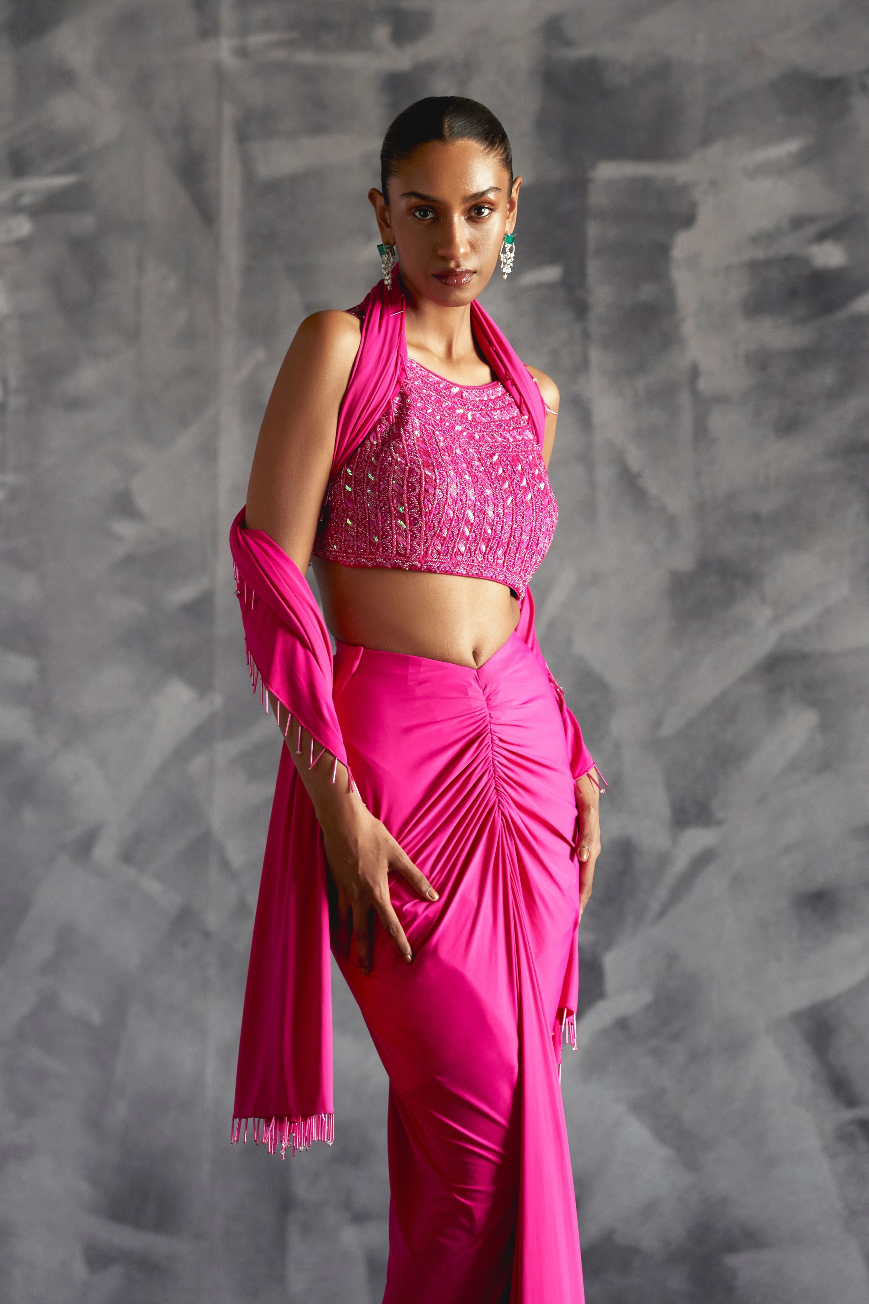 Fitted Gathered Skirt With Embellished Blouse And Dupatta