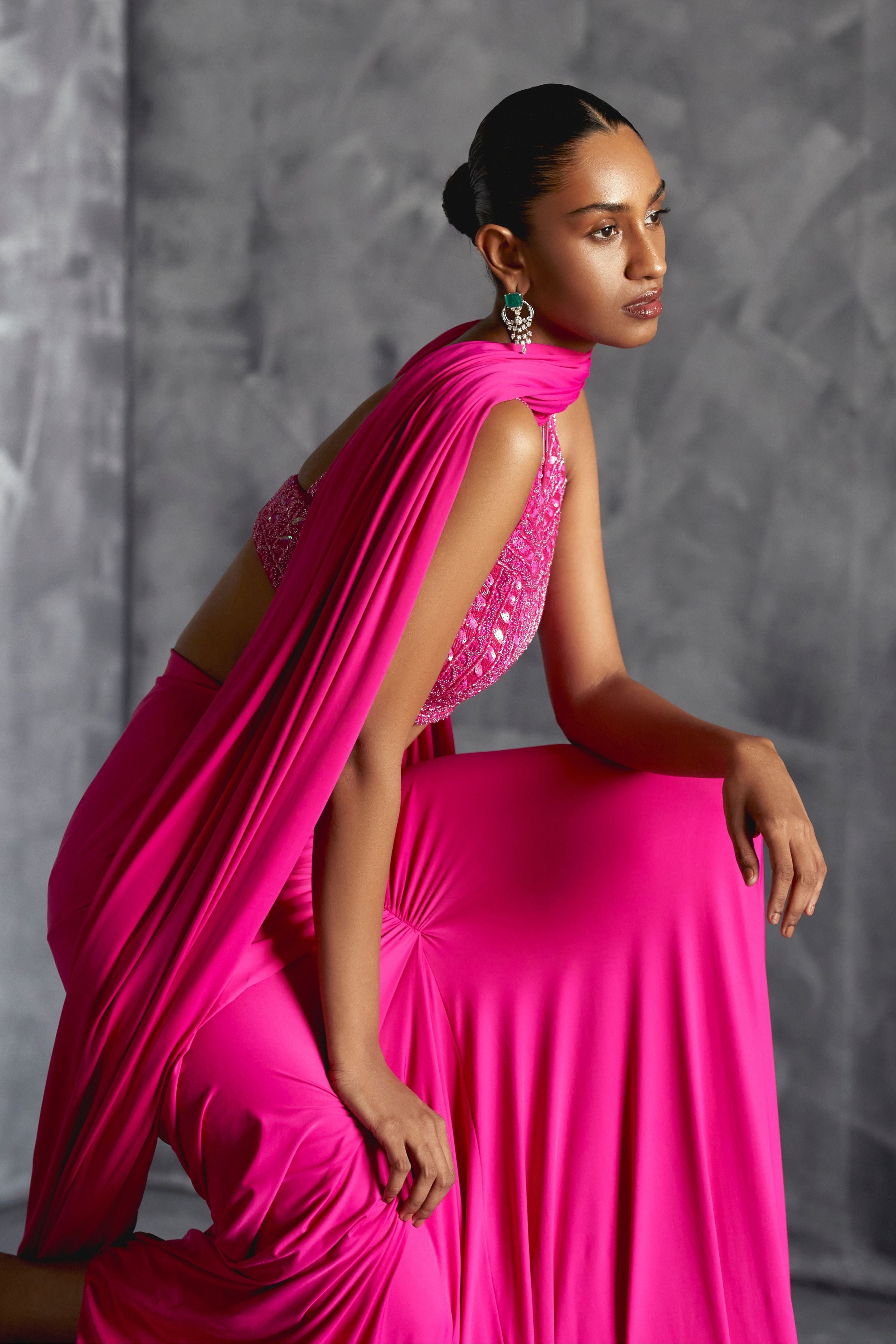 Fitted Gathered Skirt With Embellished Blouse And Dupatta