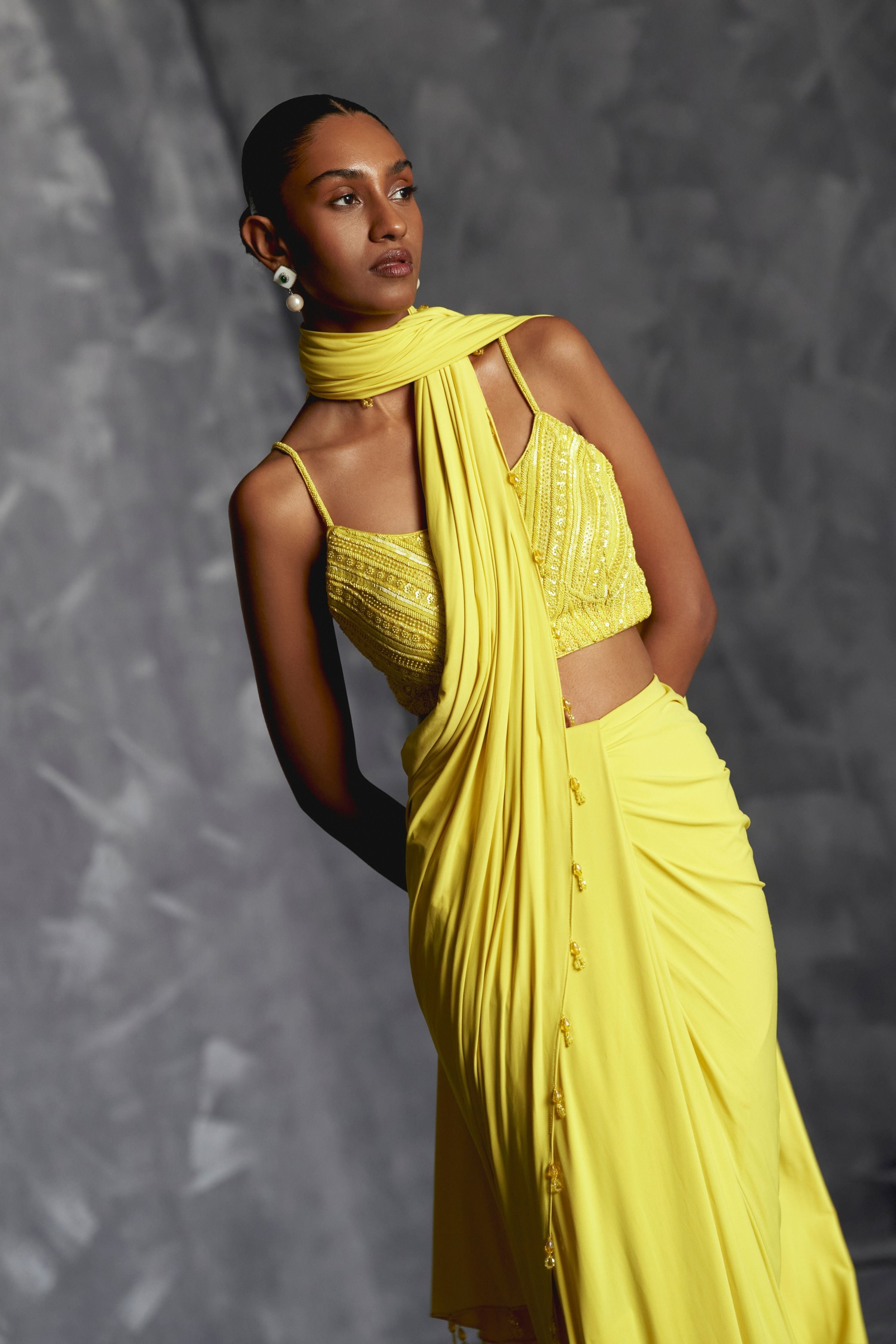 Yellow Draped Saree