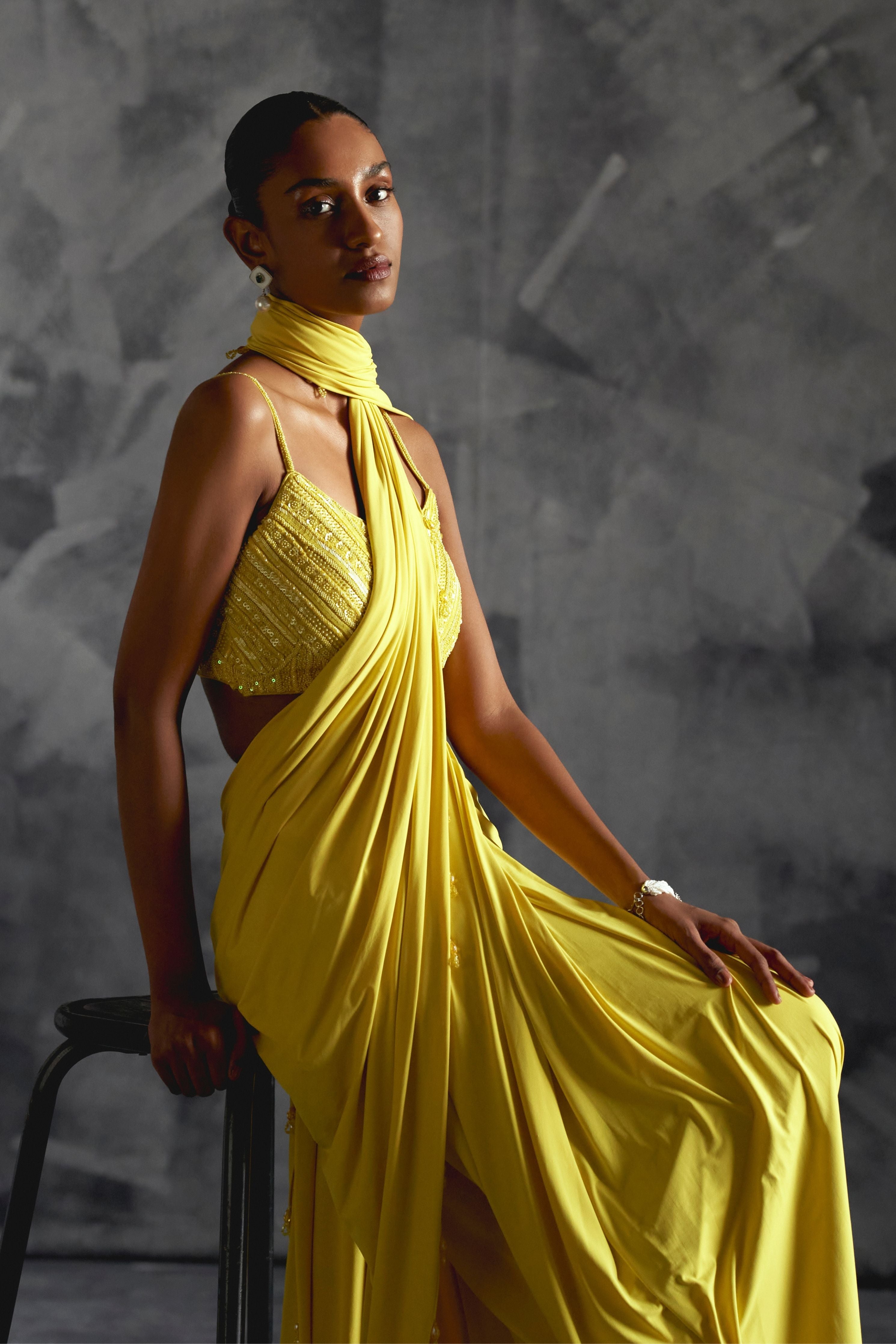 Yellow Draped Saree