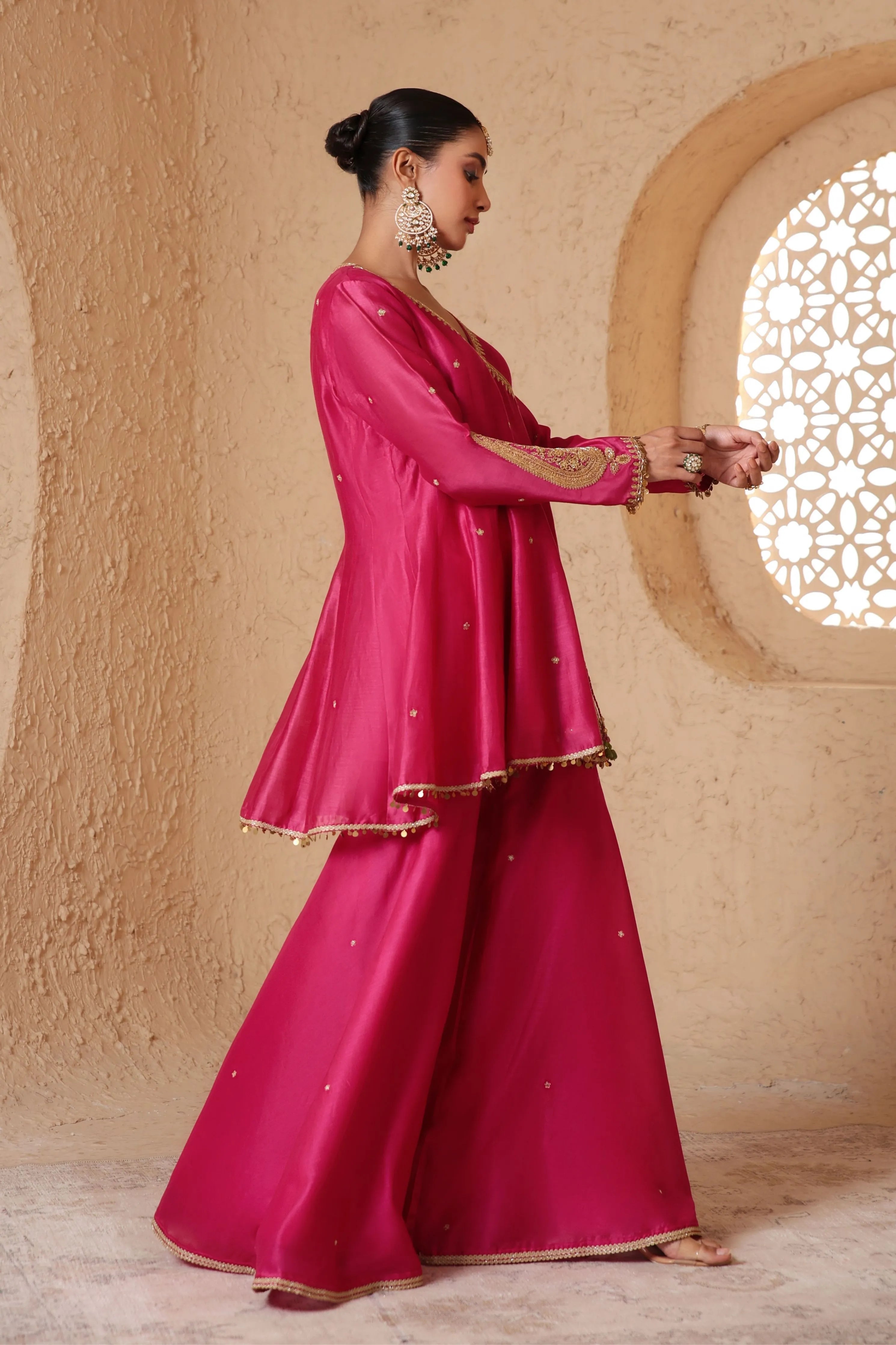Mehrang Pink Angrakha Sharara Set