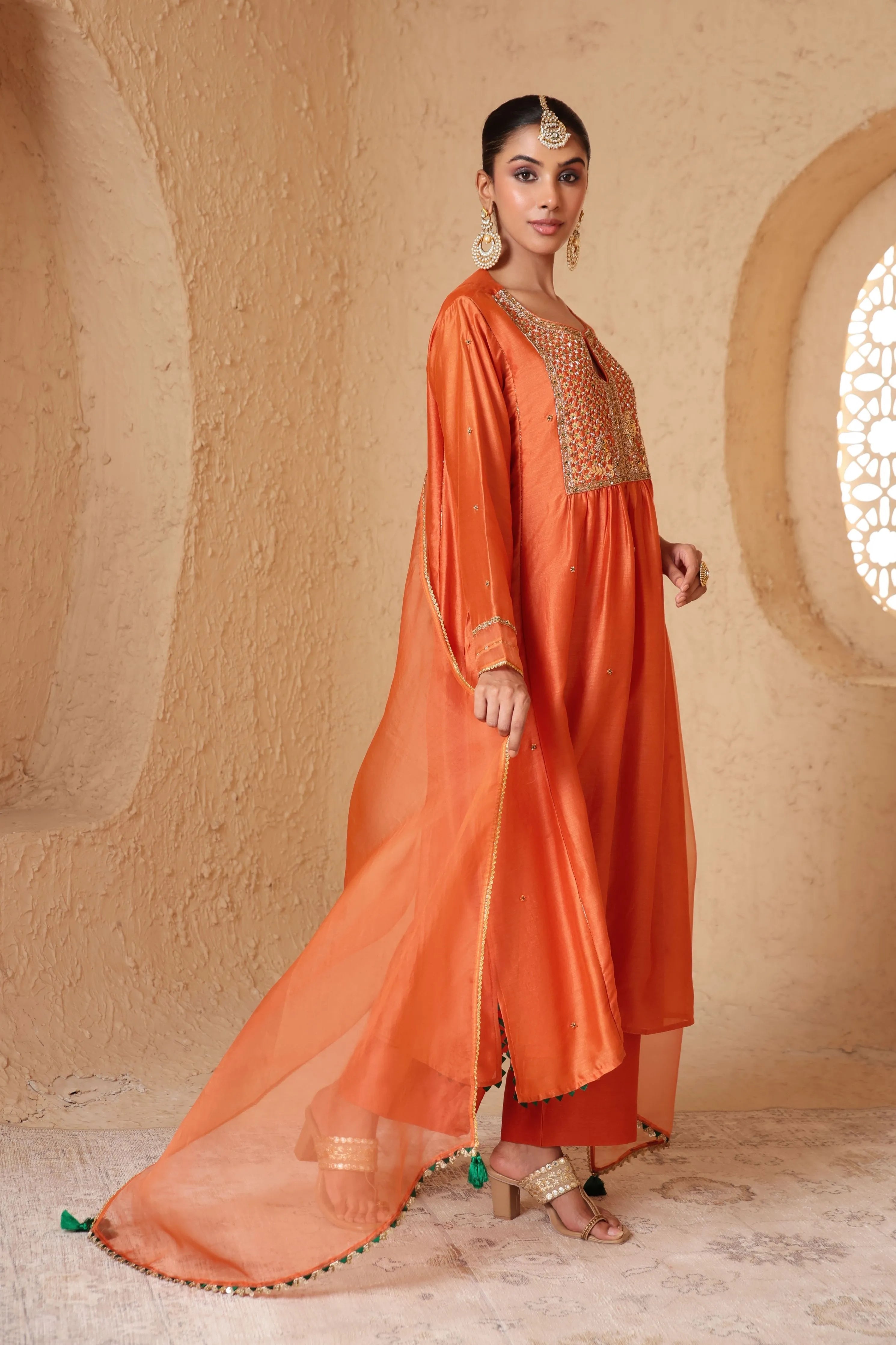 Mehrang Orange Frockstyle Kurta Set