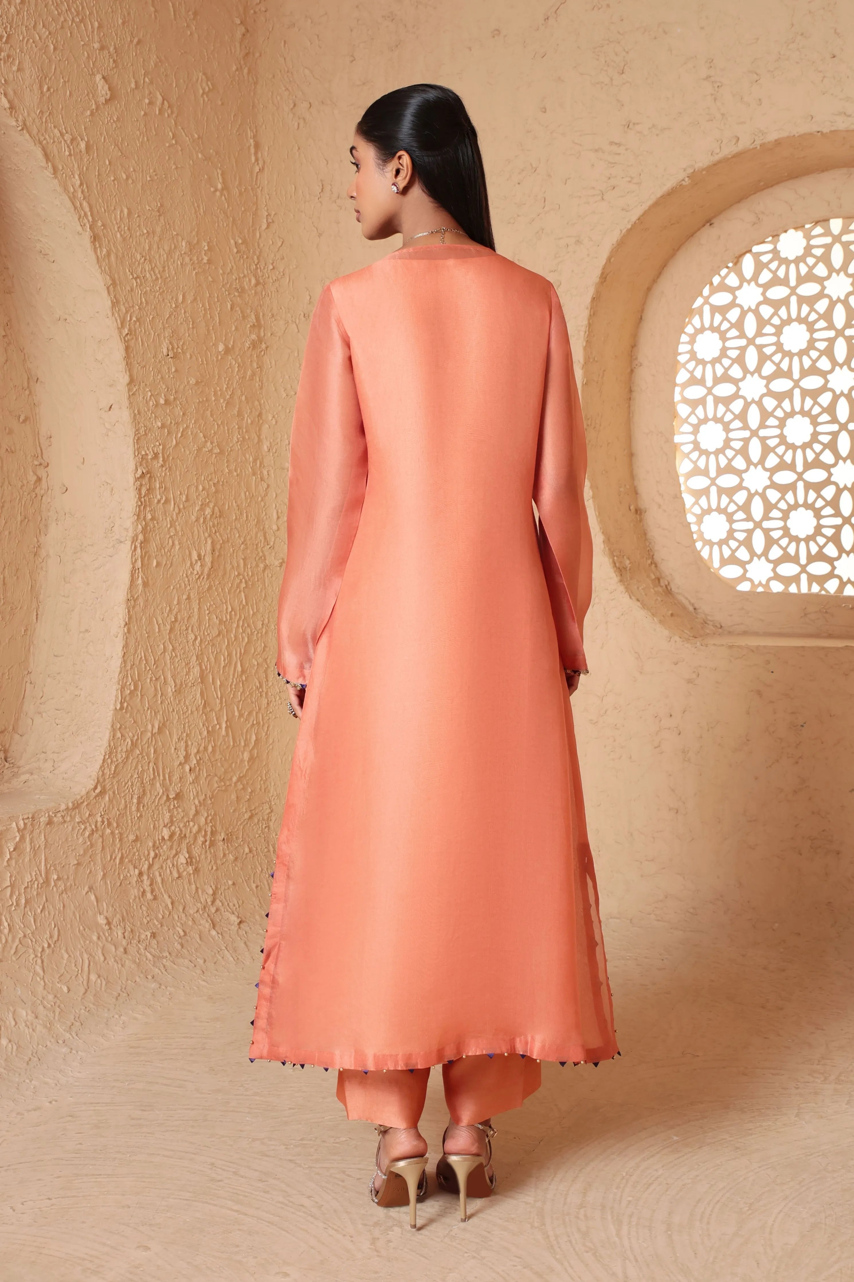 Mehrang Peach Heavy Neck Kurta Set