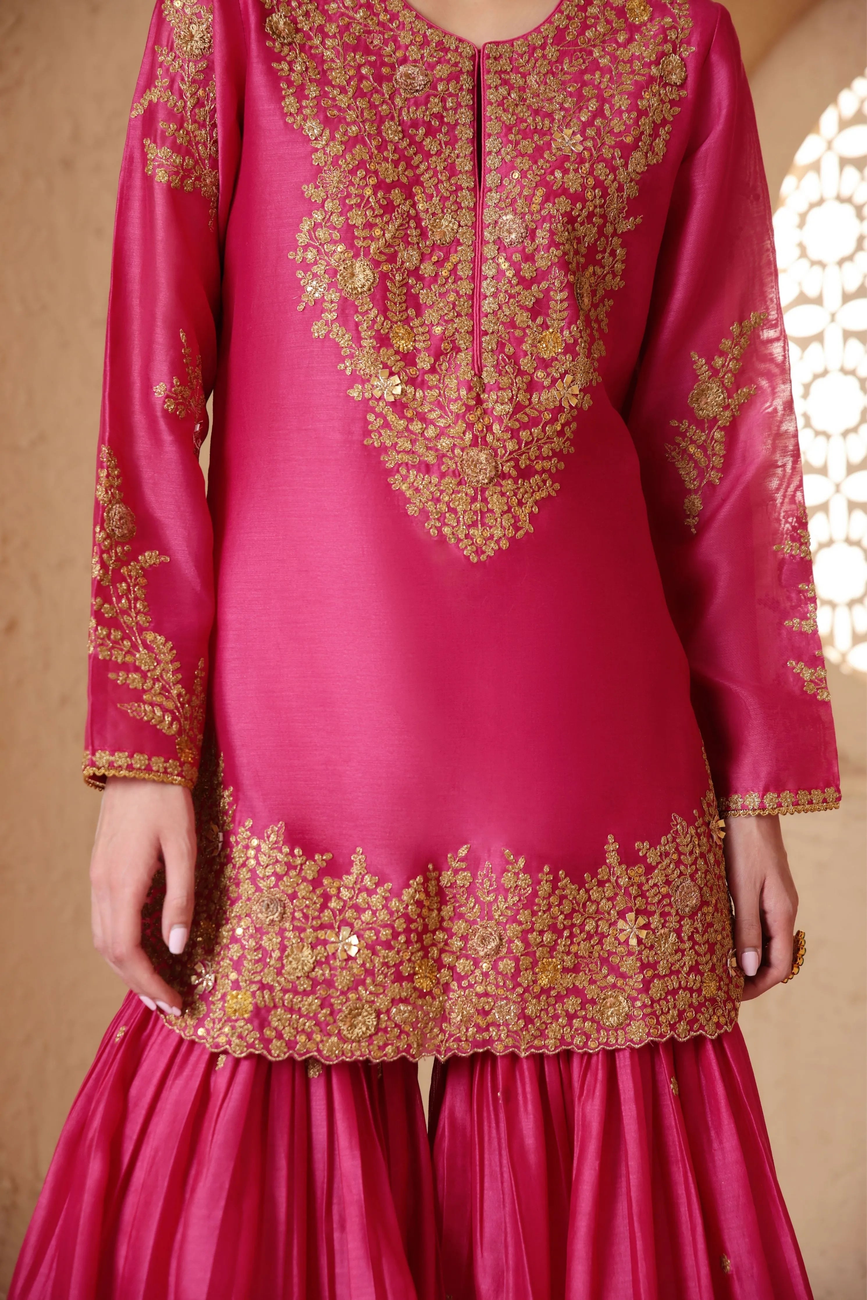 Mehrang Pink Heavy Sharara Set
