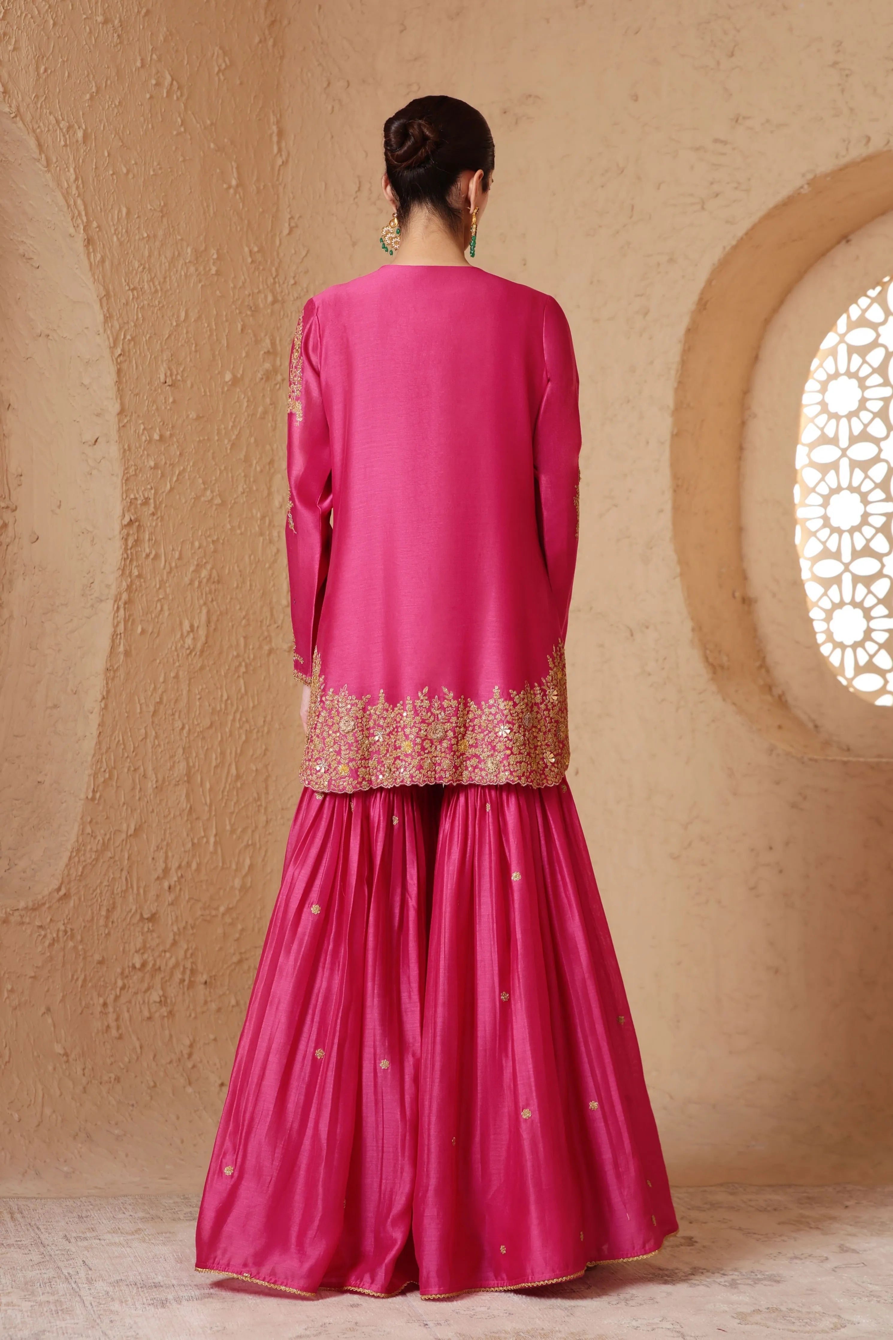 Mehrang Pink Heavy Sharara Set