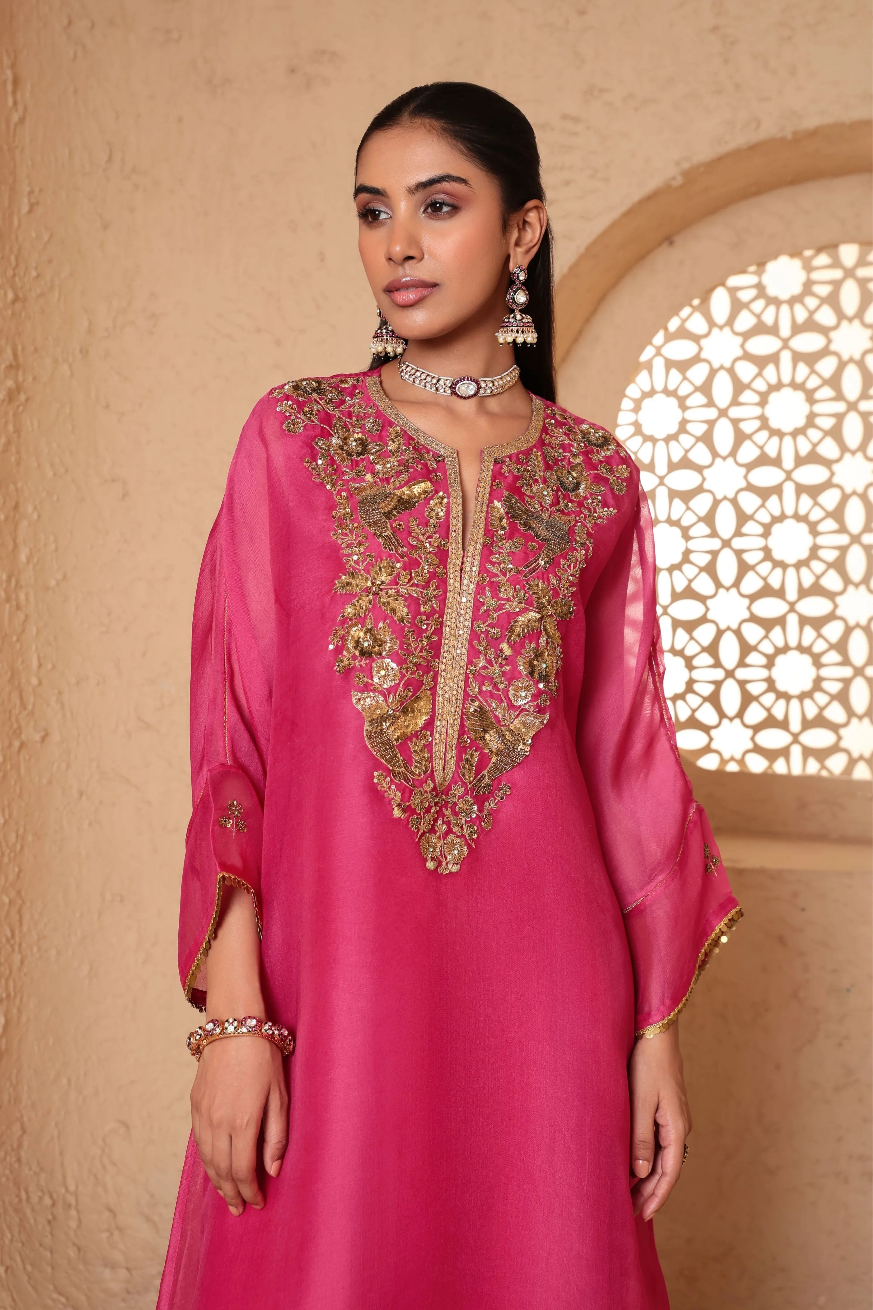 Mehrang Pink Kaftan Kurta Set