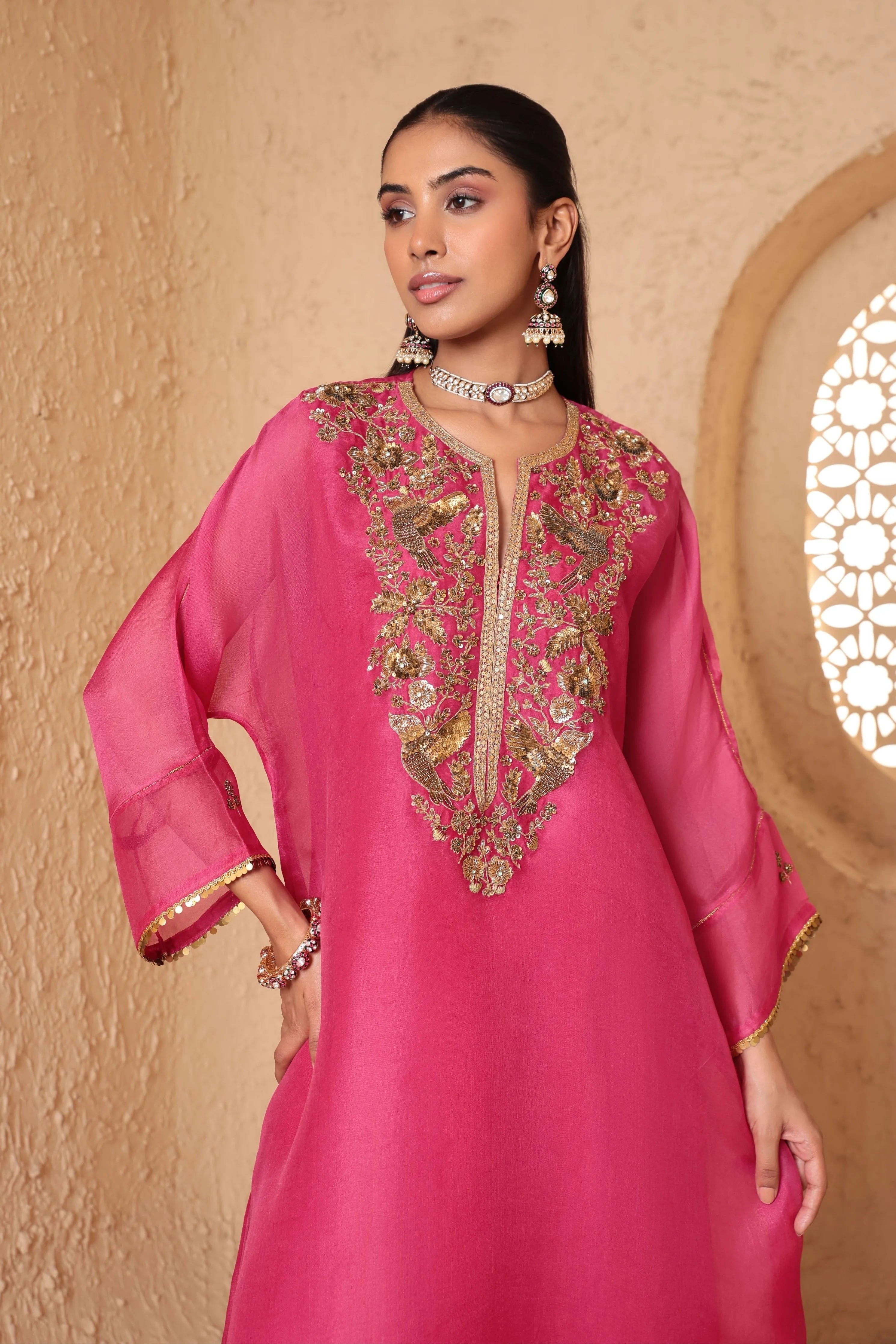 Mehrang Pink Kaftan Kurta Set
