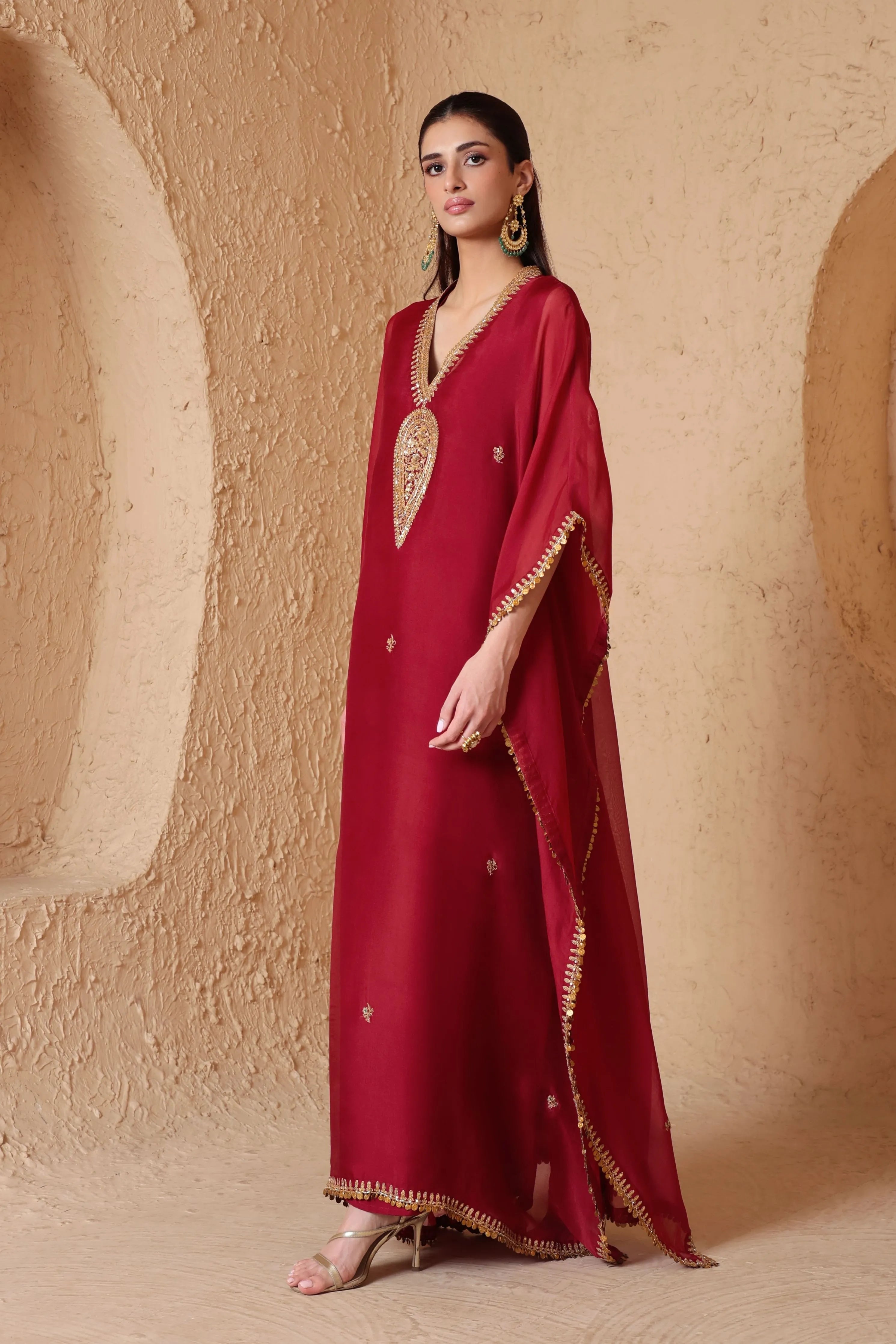 Mehrang Maroon Kaftan Set