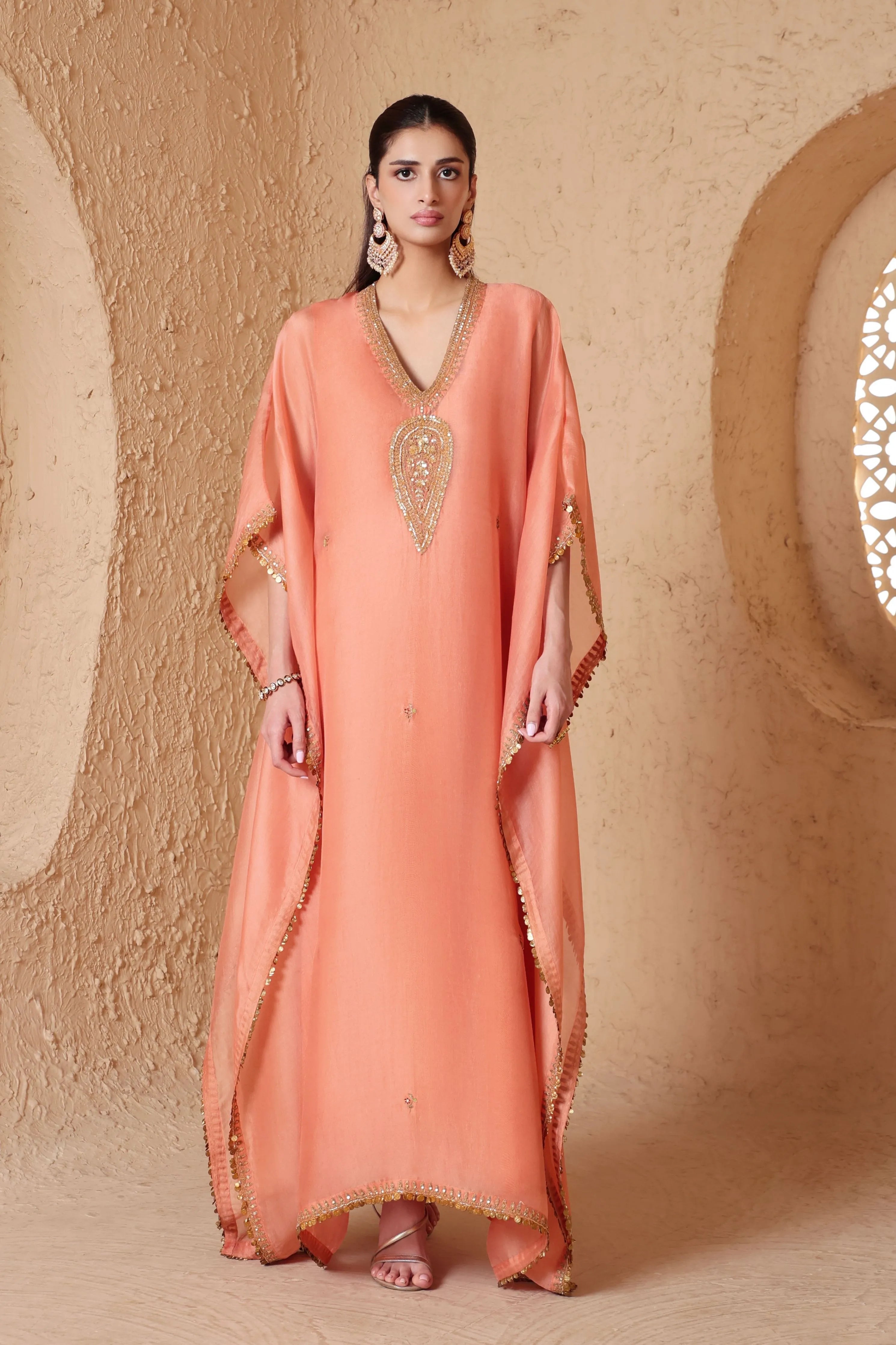 Mehrang Peach Kaftan Set