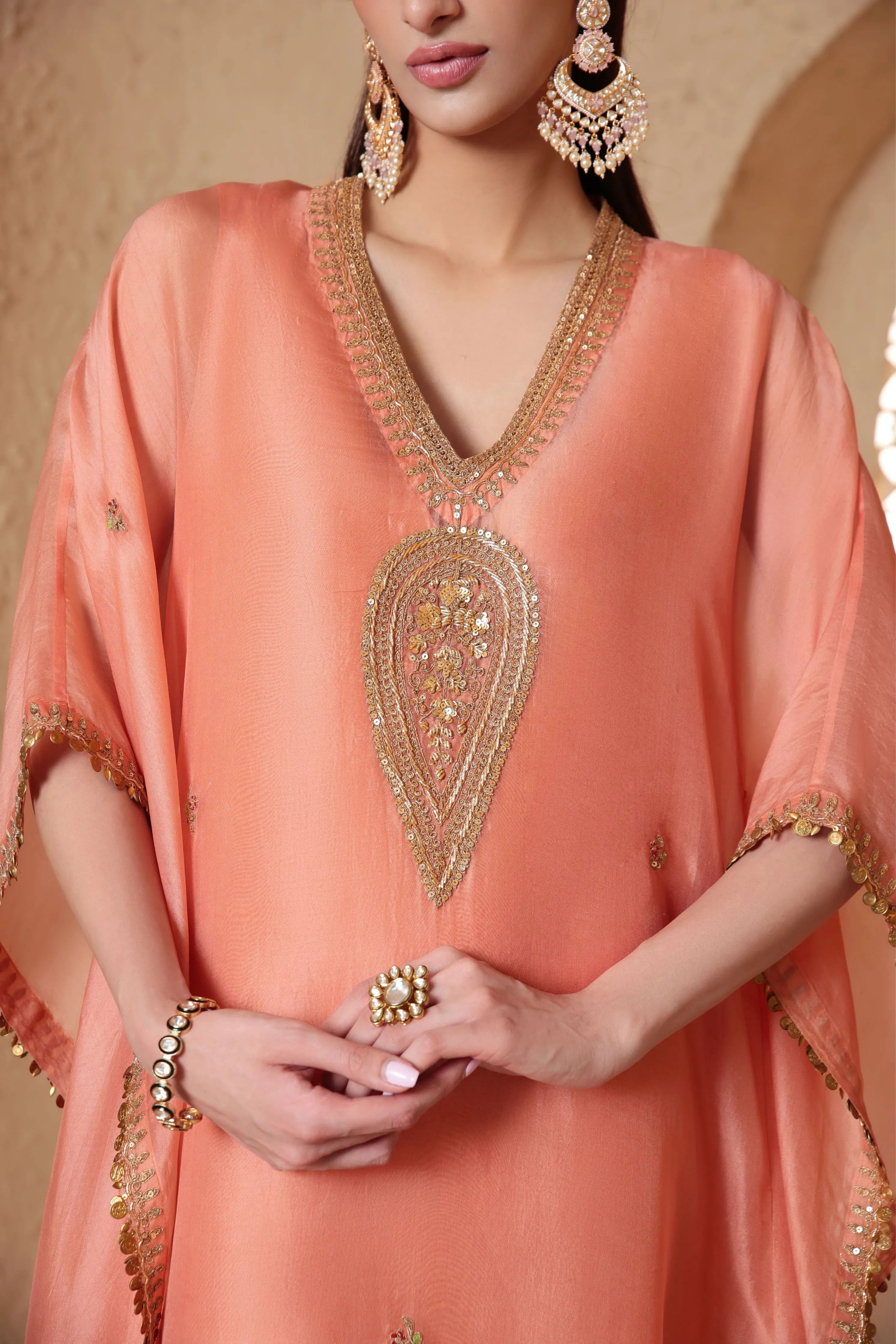 Mehrang Peach Kaftan Set