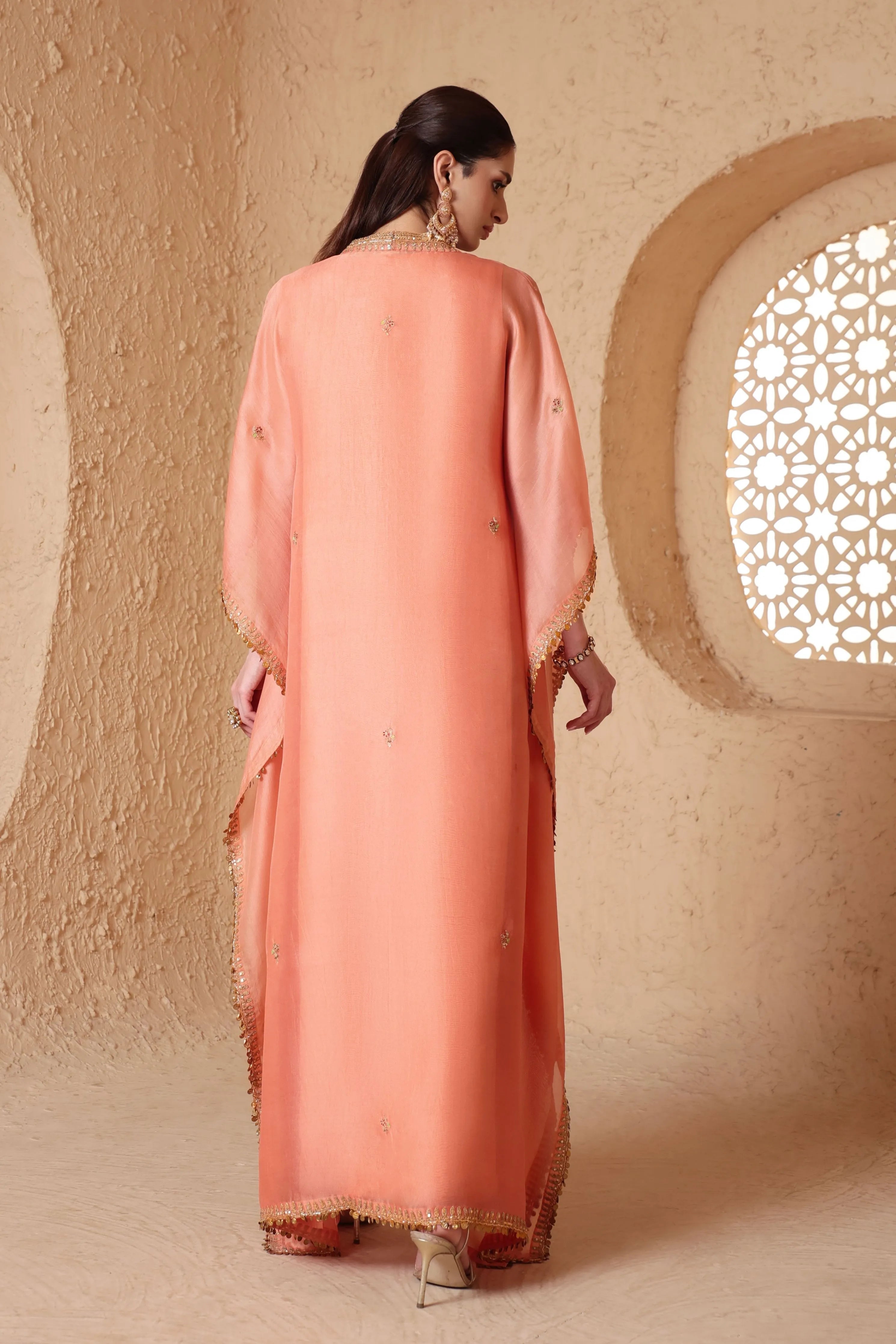 Mehrang Peach Kaftan Set