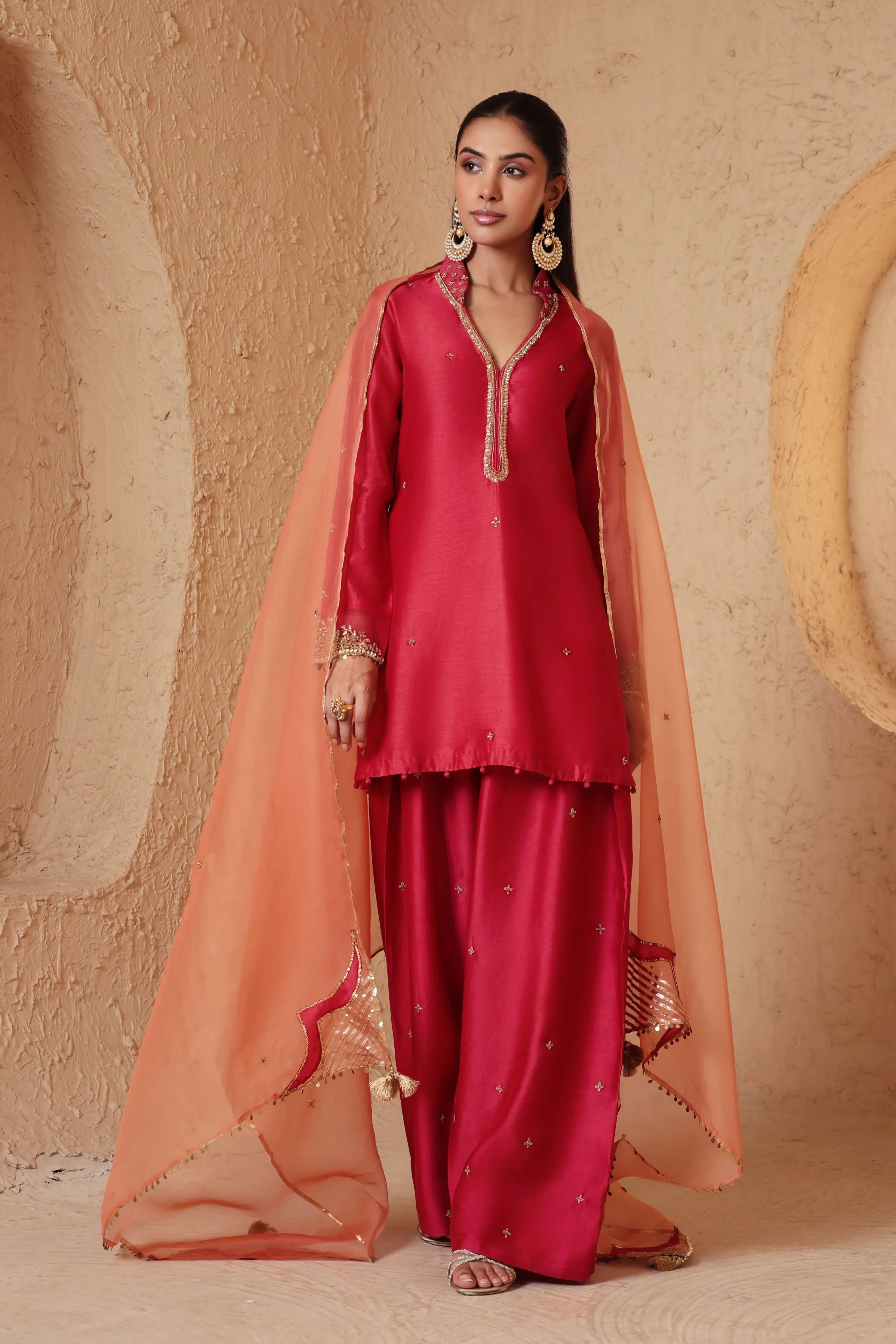 Mehrang Red Short Buti Kurta Set