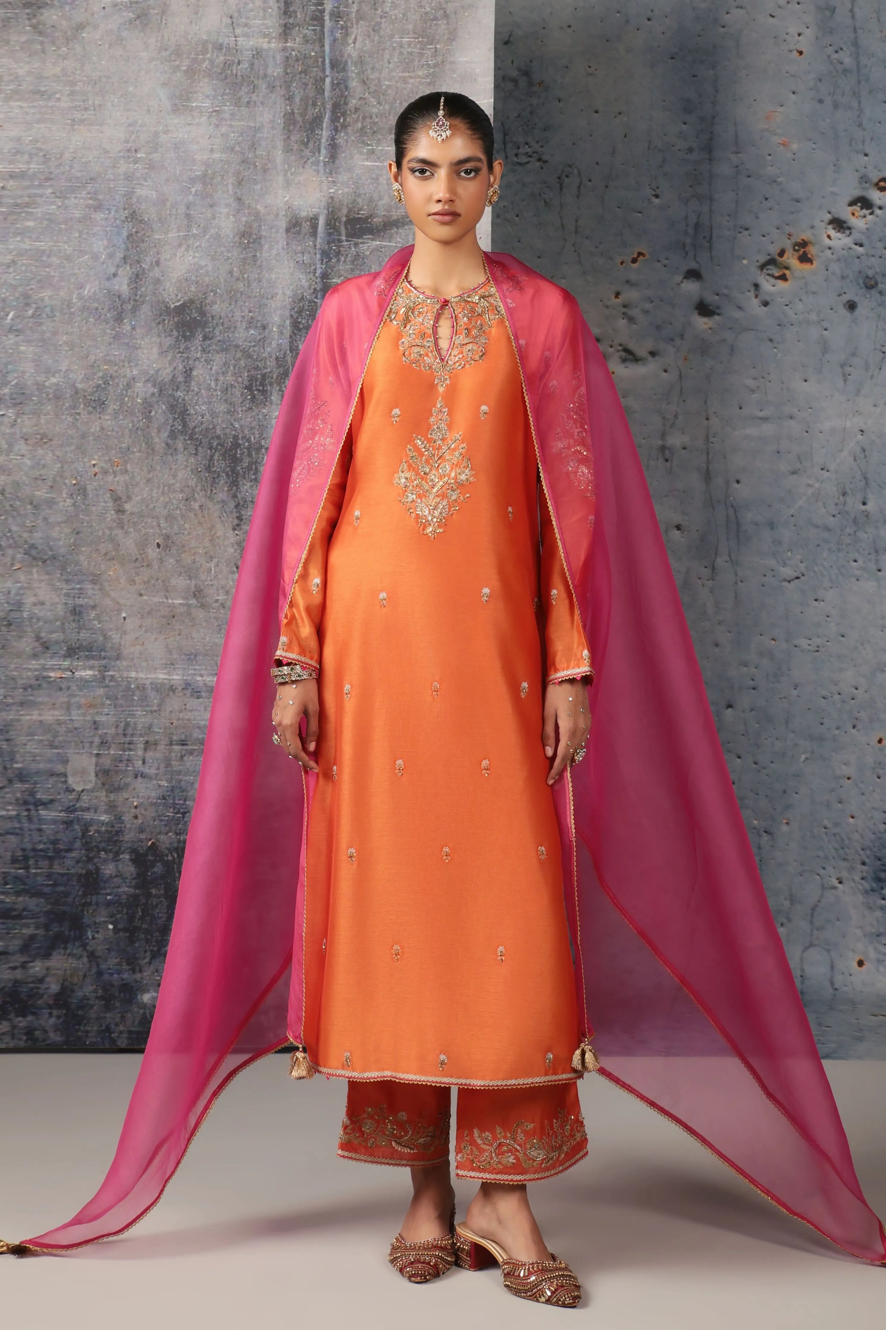 Mehrang Orange Straight Long Kurta Set