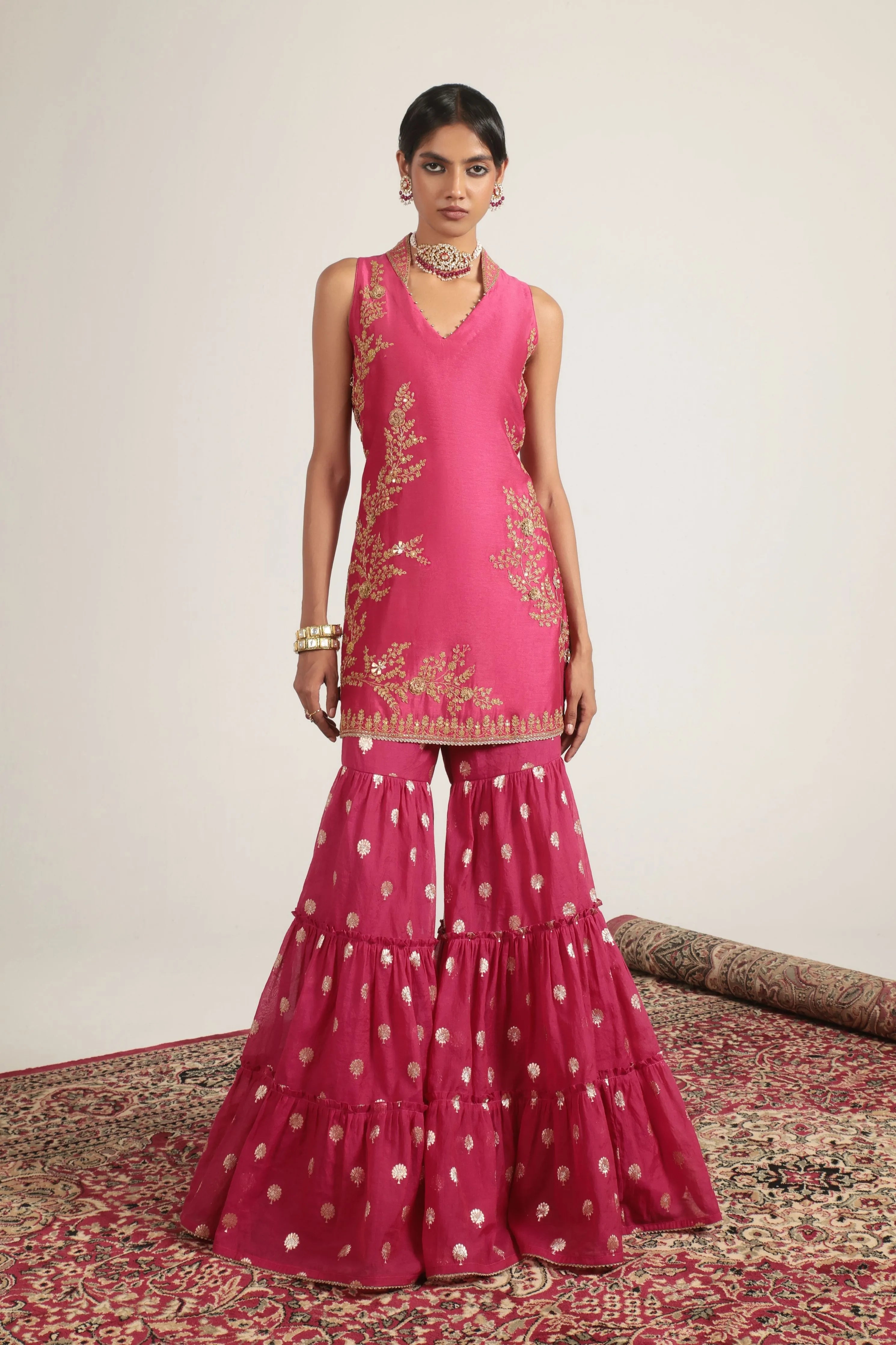 Mehrang Pink Sleeveless Sharara Set
