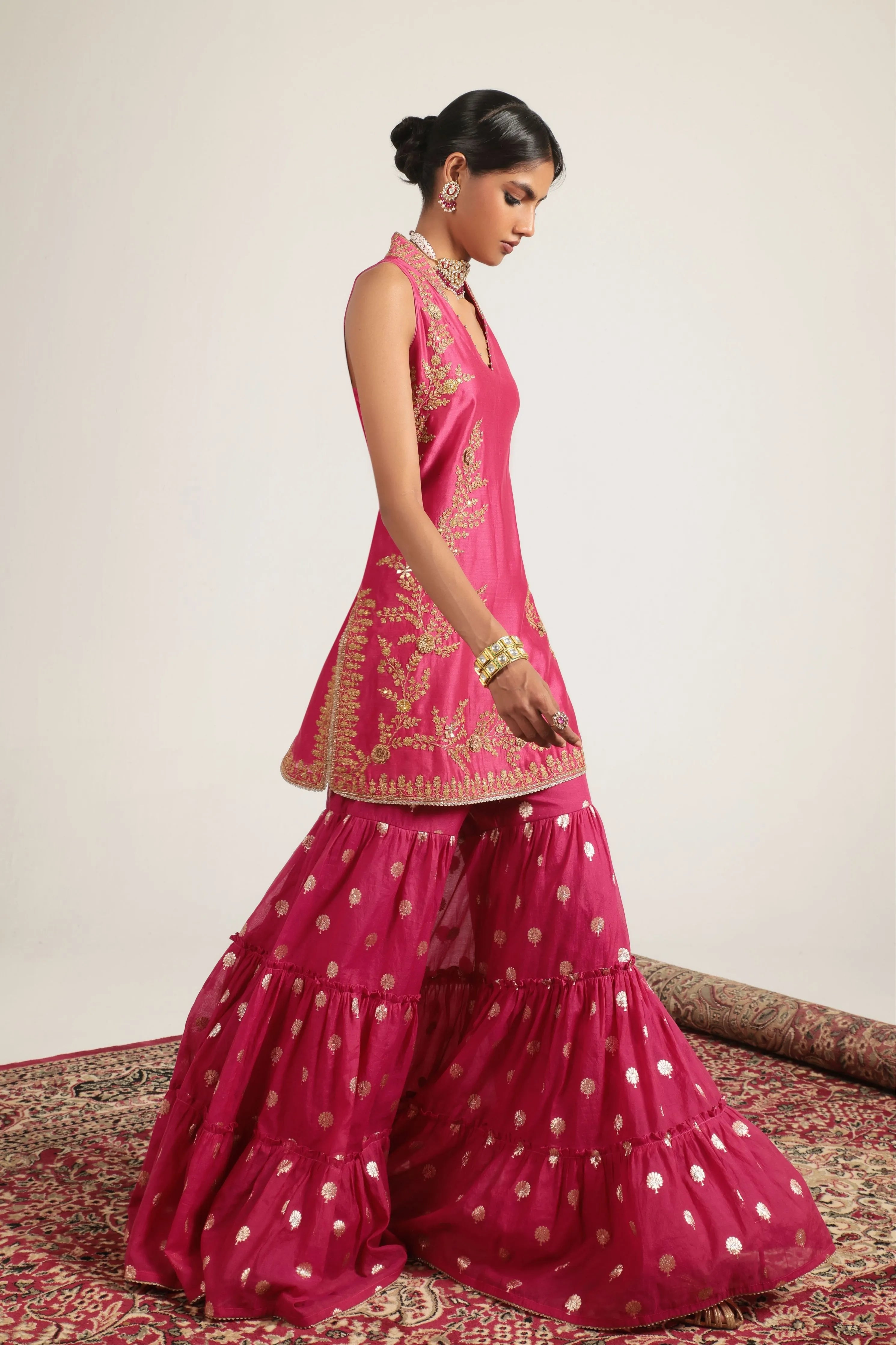 Mehrang Pink Sleeveless Sharara Set
