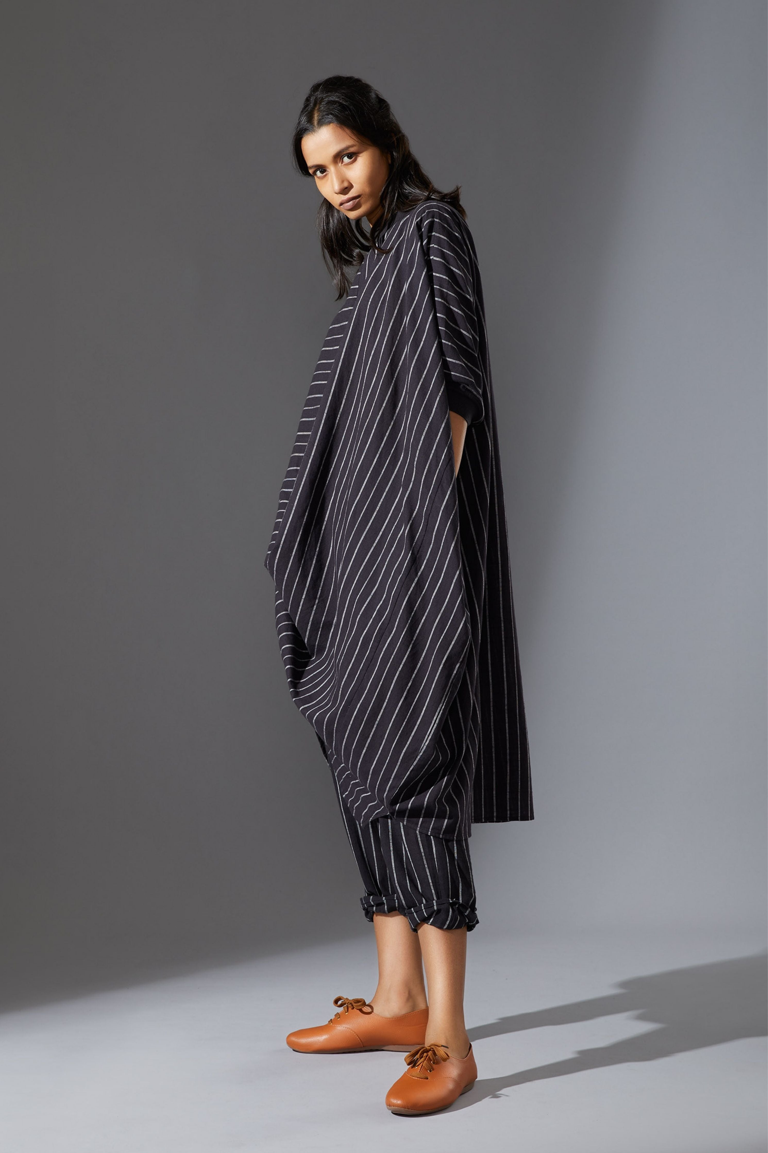 Mati Black Cowl Tunic With Ribbed Collar
