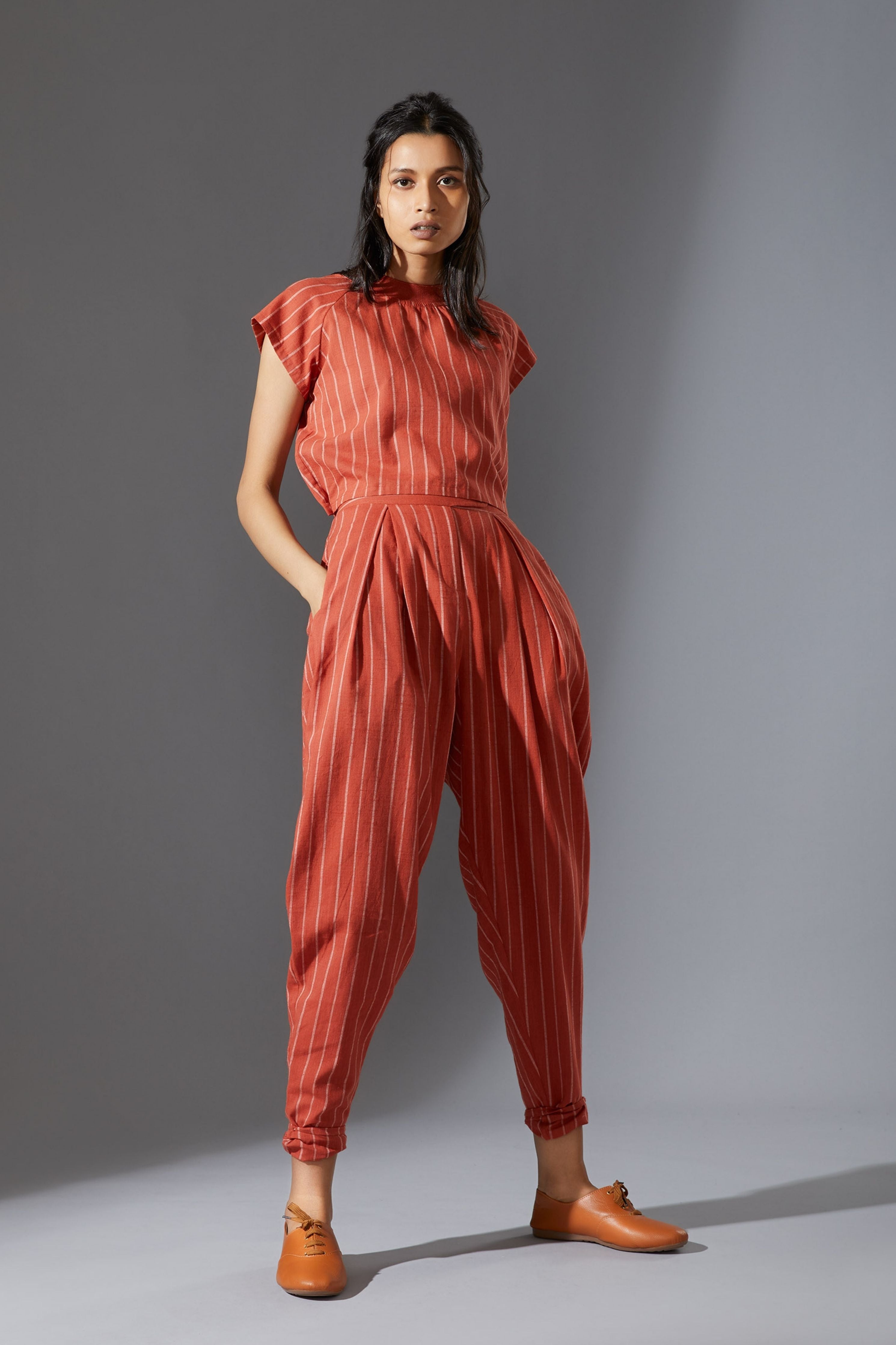 Mati Ribbed Stoka Rust Striped Set with Pants