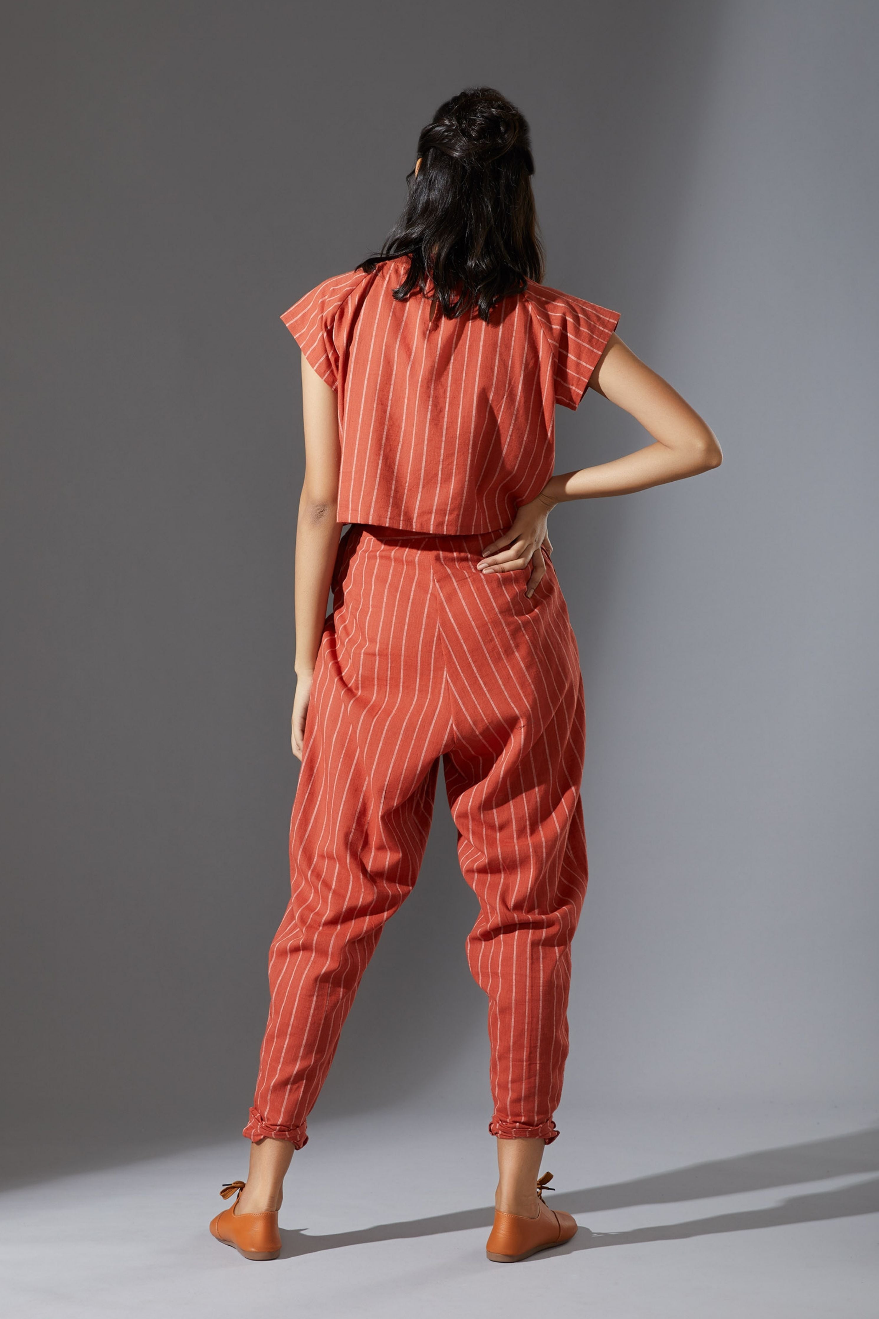 Mati Ribbed Stoka Rust Striped Set with Pants