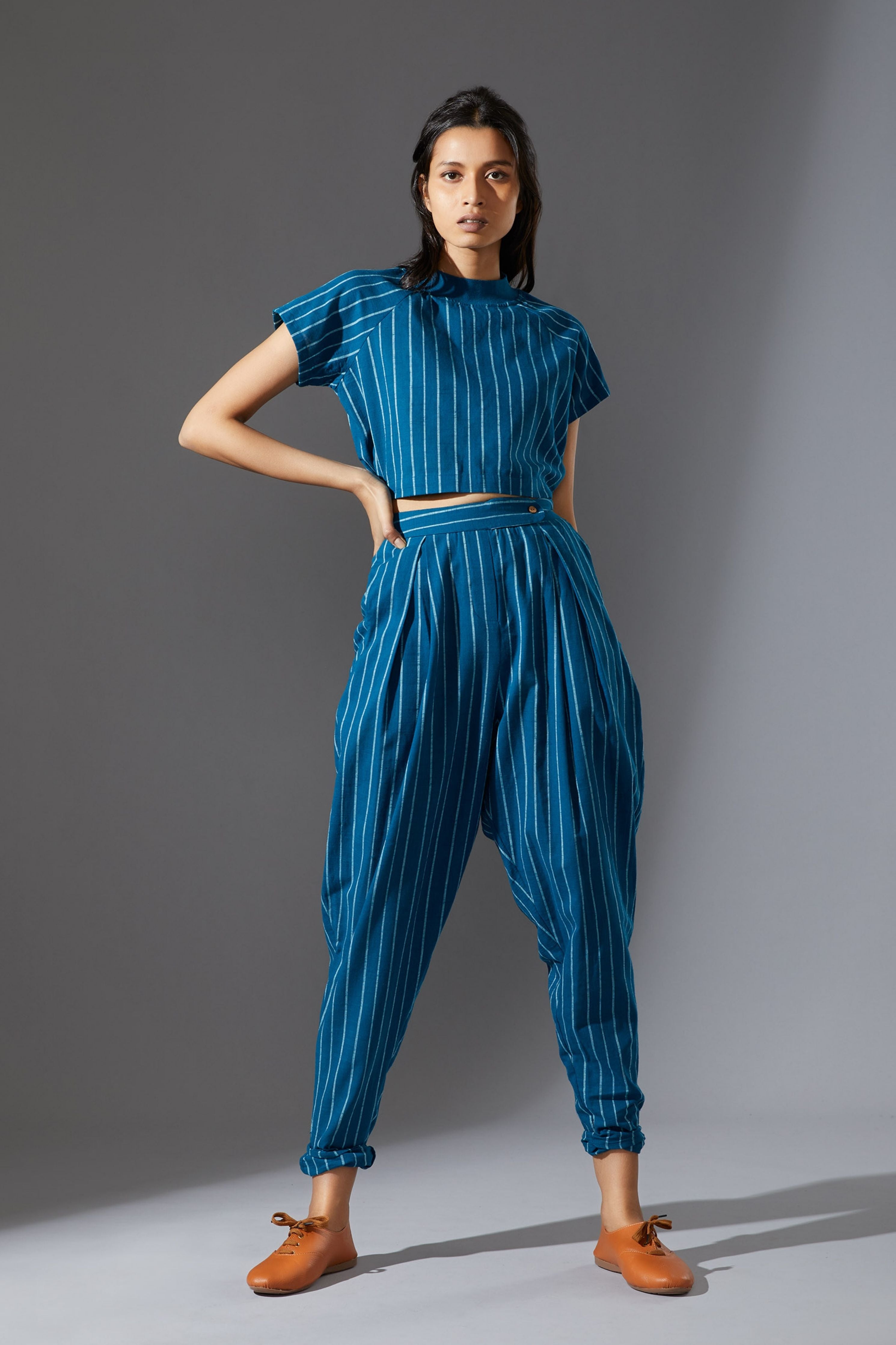 Mati Ribbed Stoka Blue Striped Set with Pants