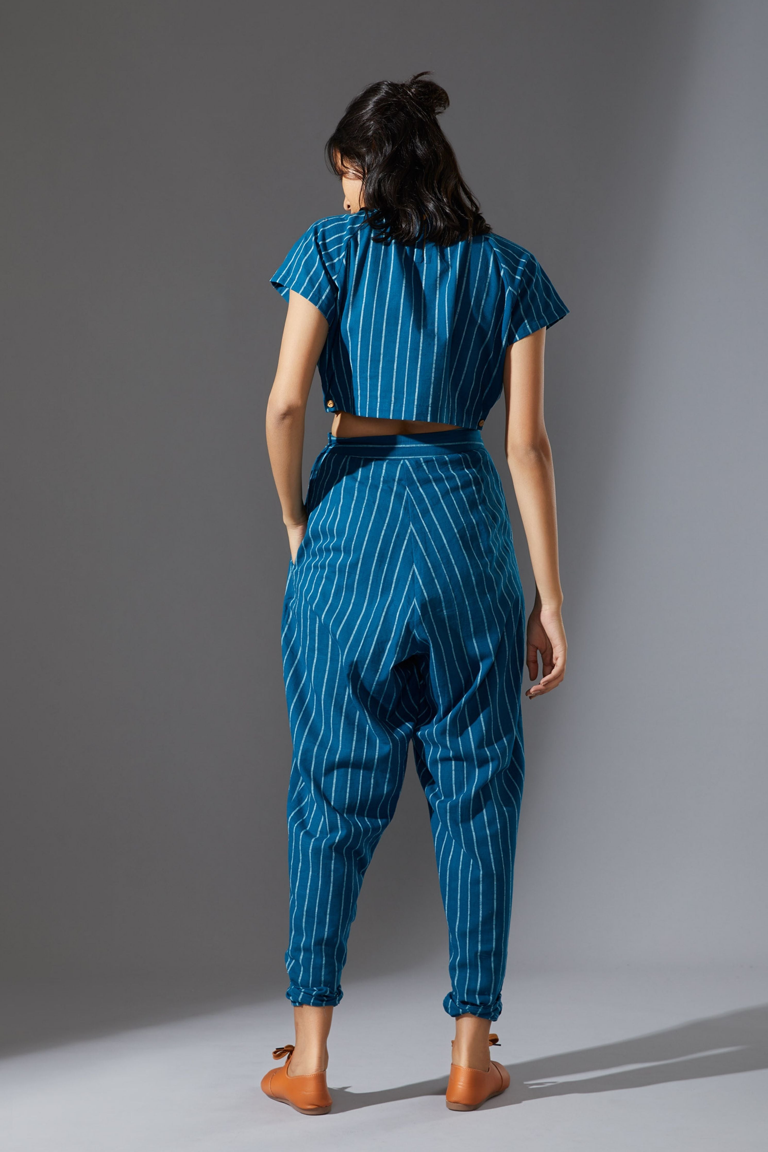 Mati Ribbed Stoka Blue Striped Set with Pants