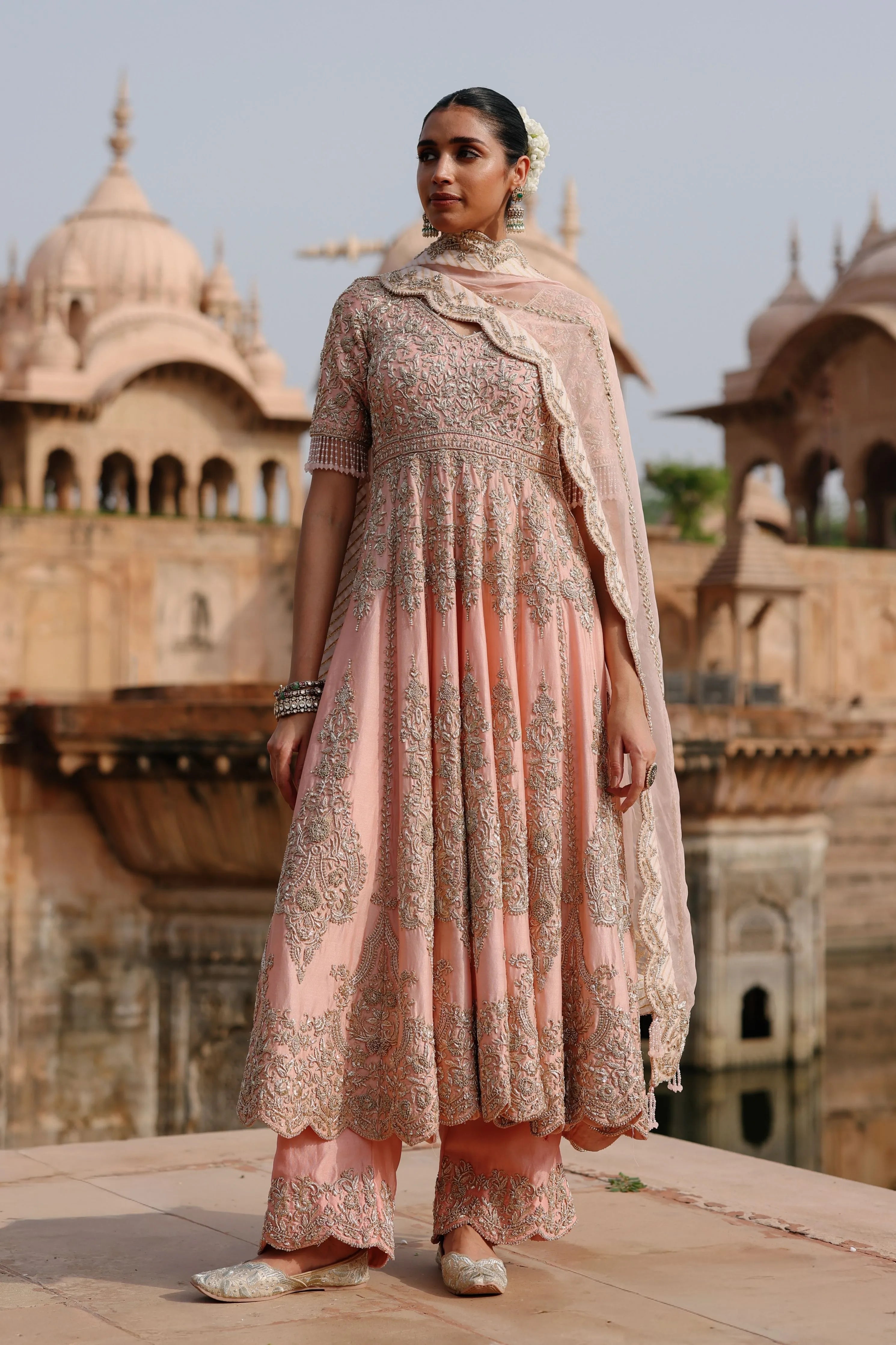 Mahrosh Pink Kalidaar Anarkali Set with Palazzo & Dupatta