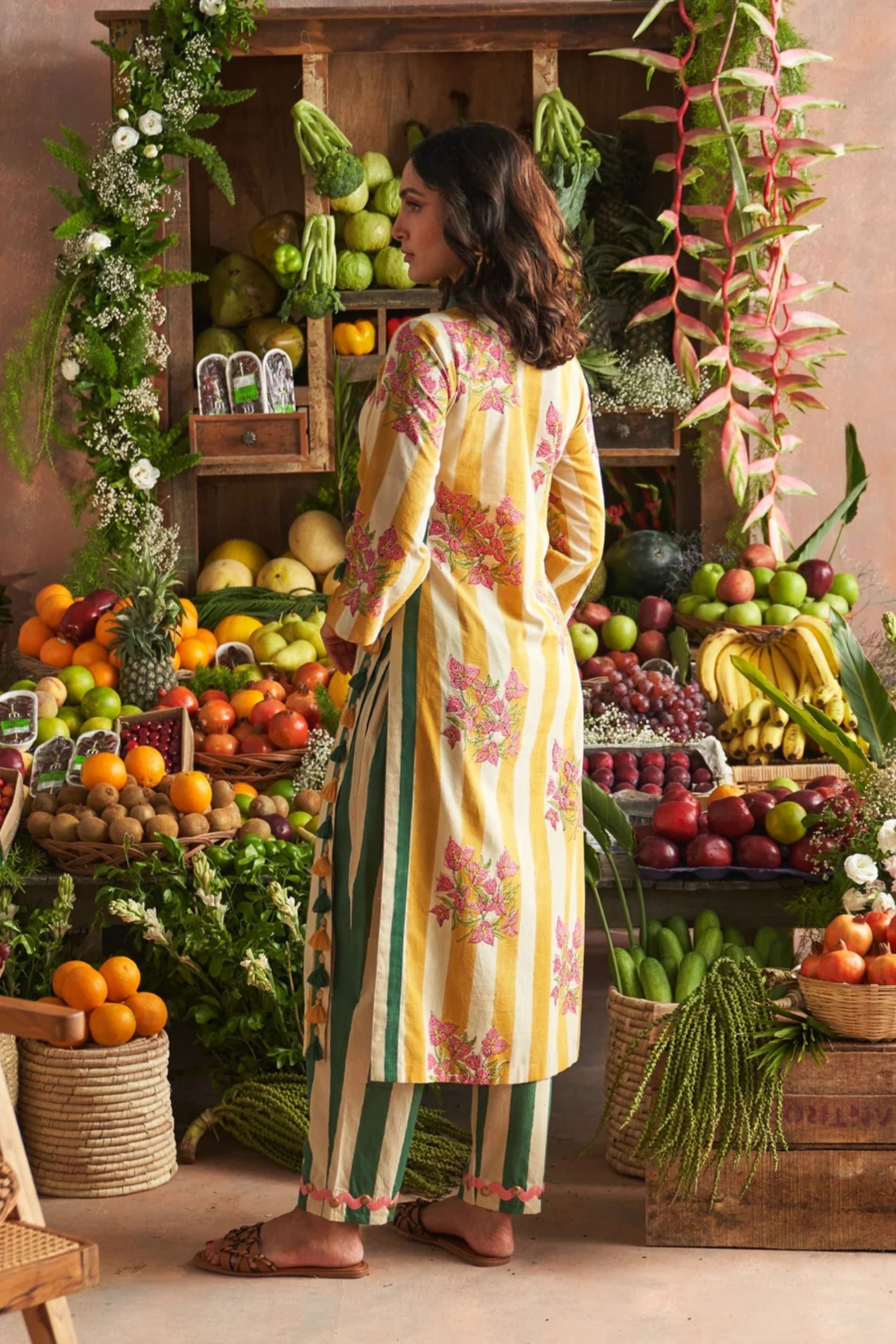Malti Beige Striped Straight Kurta Set