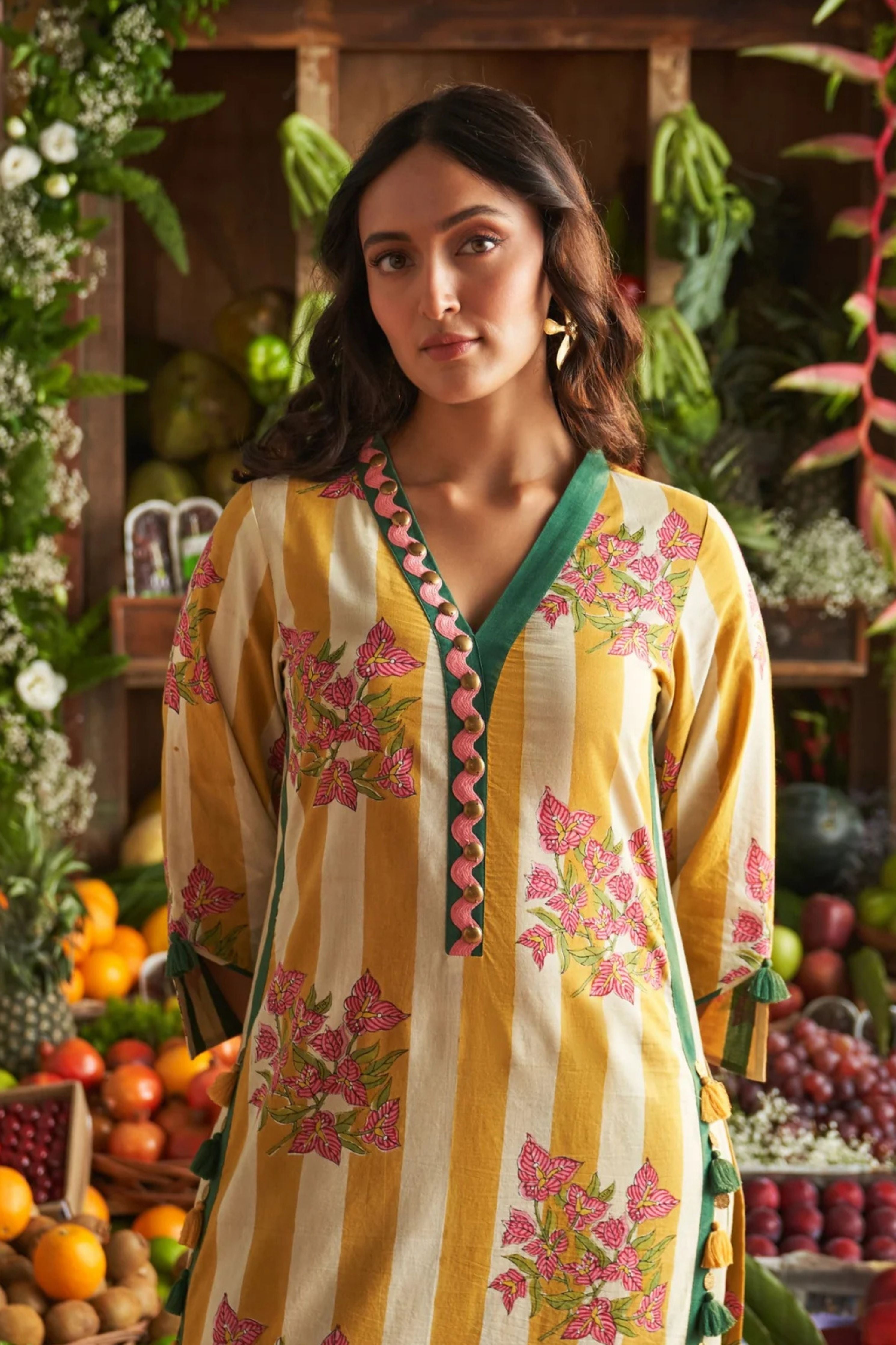 Malti Beige Striped Straight Kurta Set