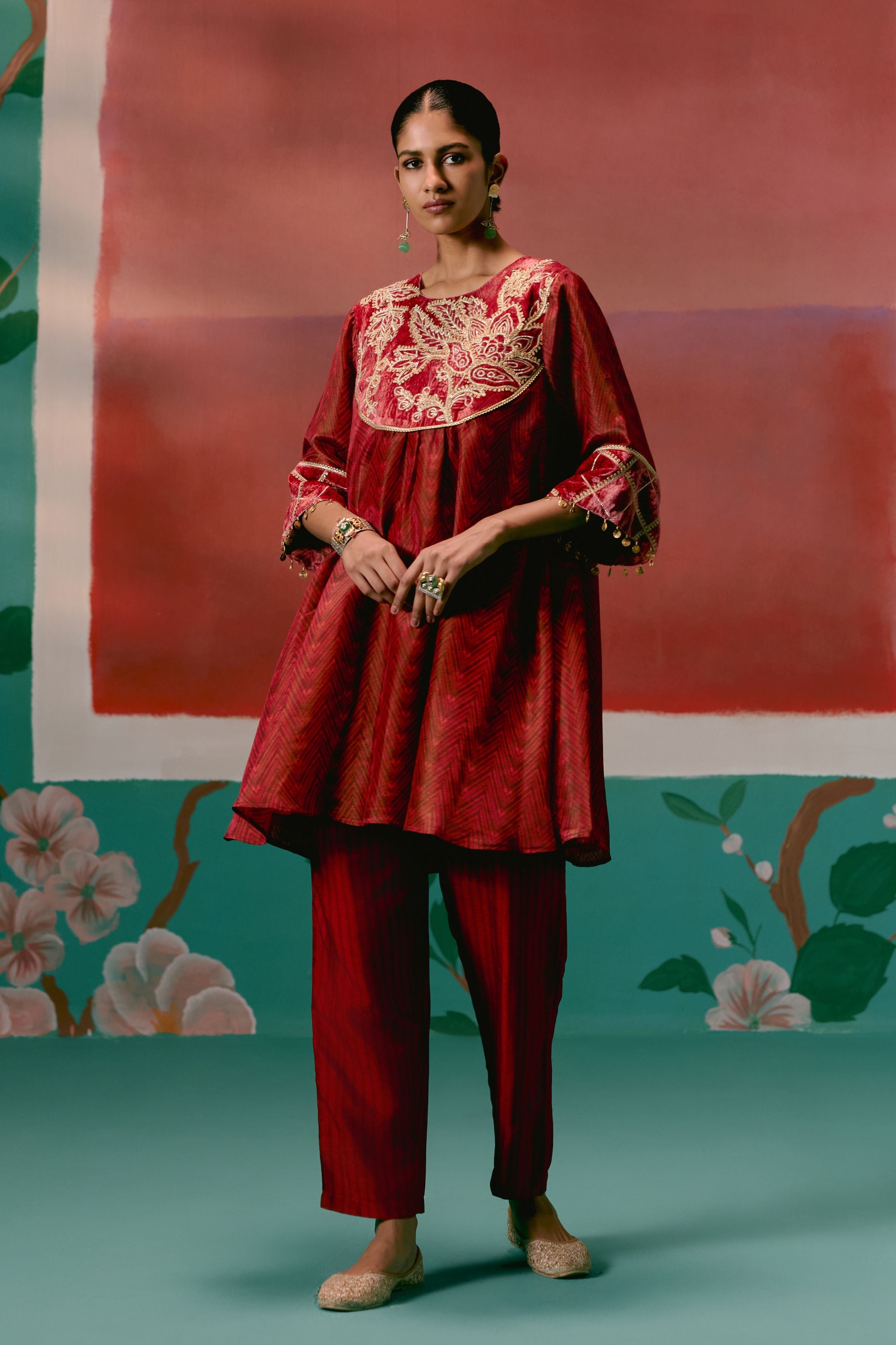 Maroon Embroidered Kurta Set