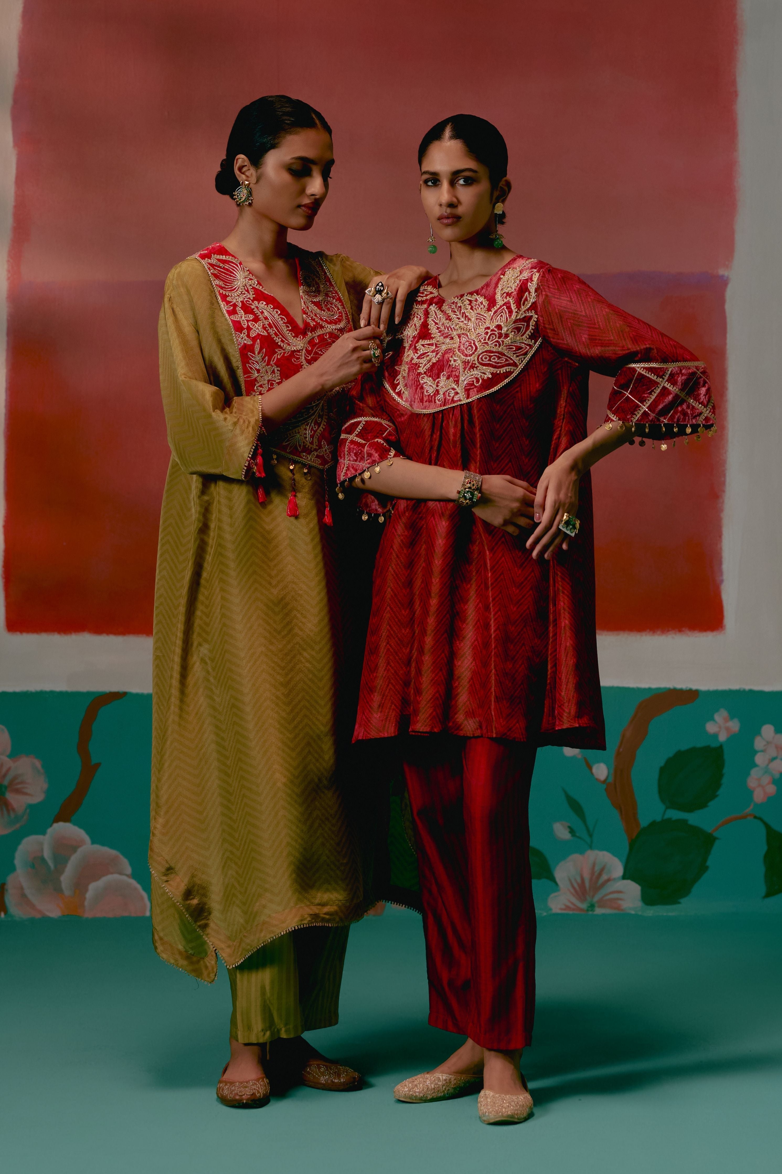 Maroon Embroidered Kurta Set