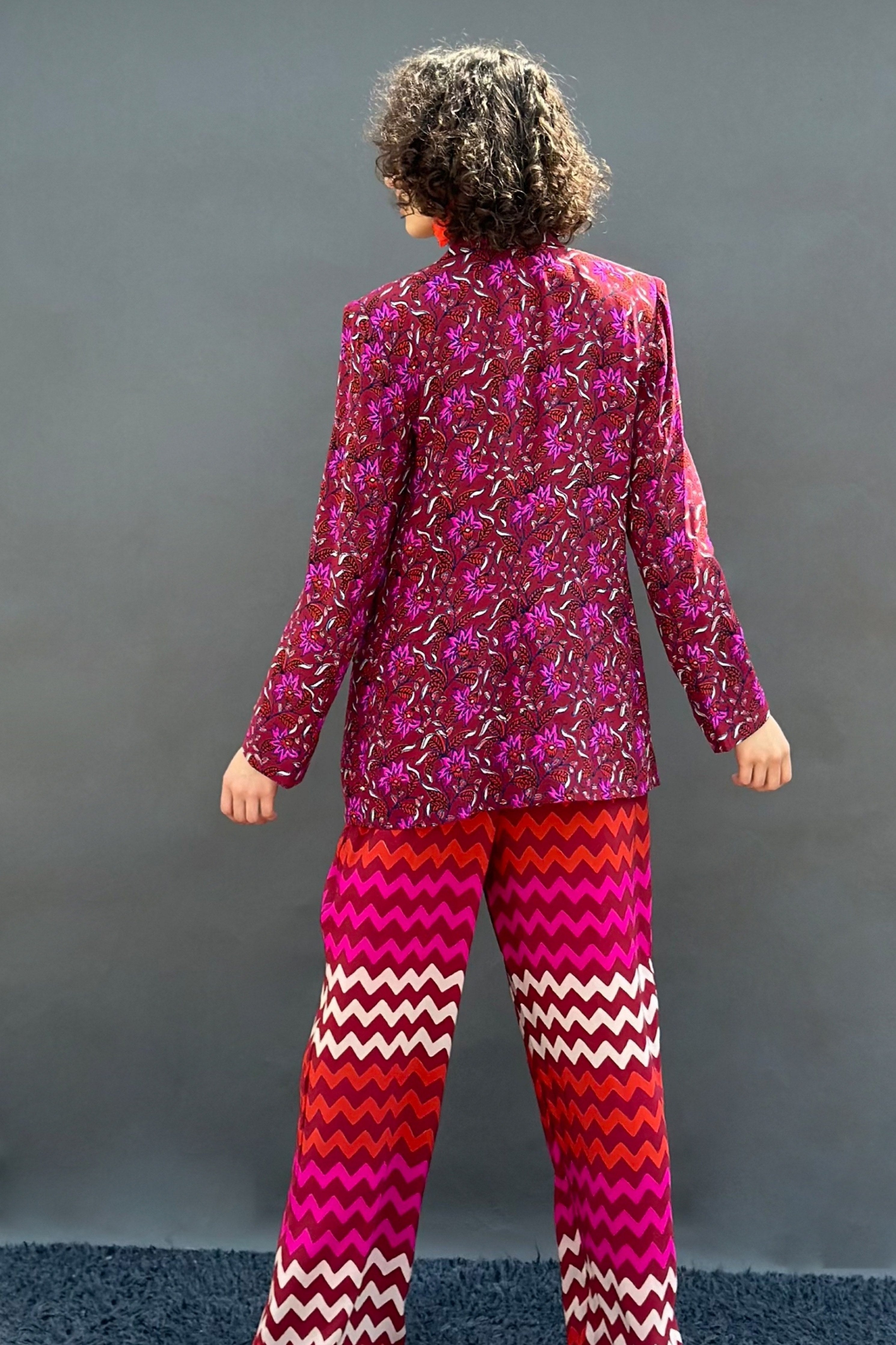 Maroon Zig Zag Printed Pants