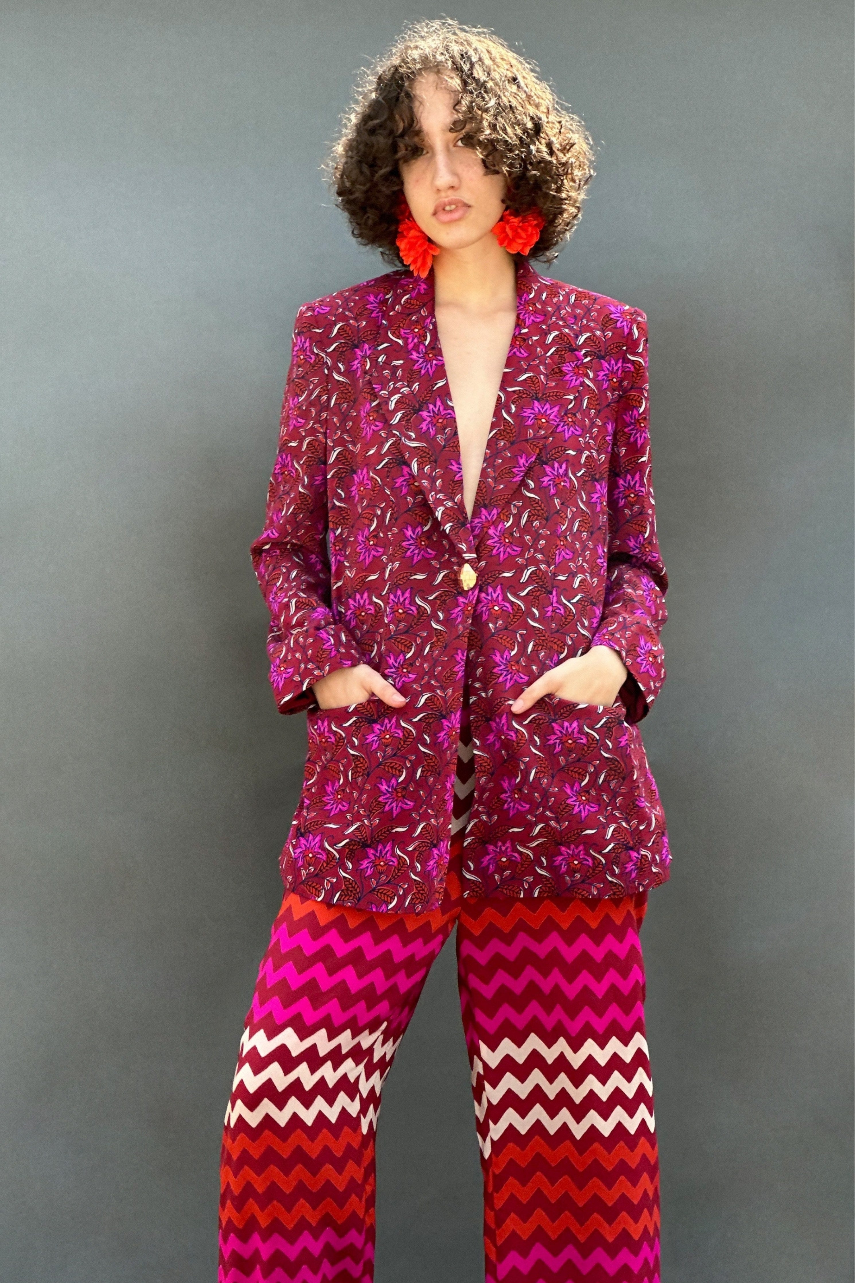 Maroon Zig Zag Printed Pants