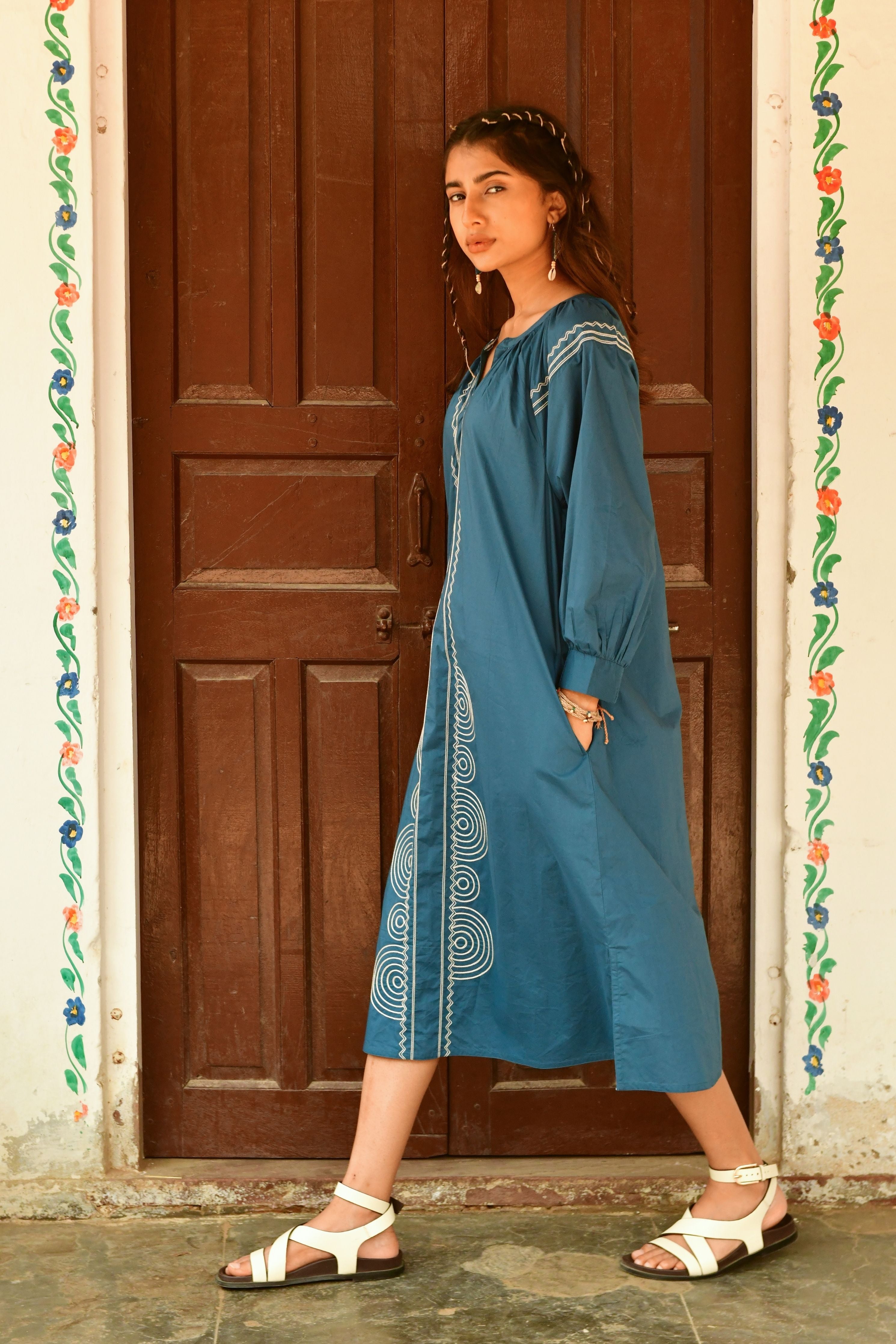 Moon Blue Embroidery Dress