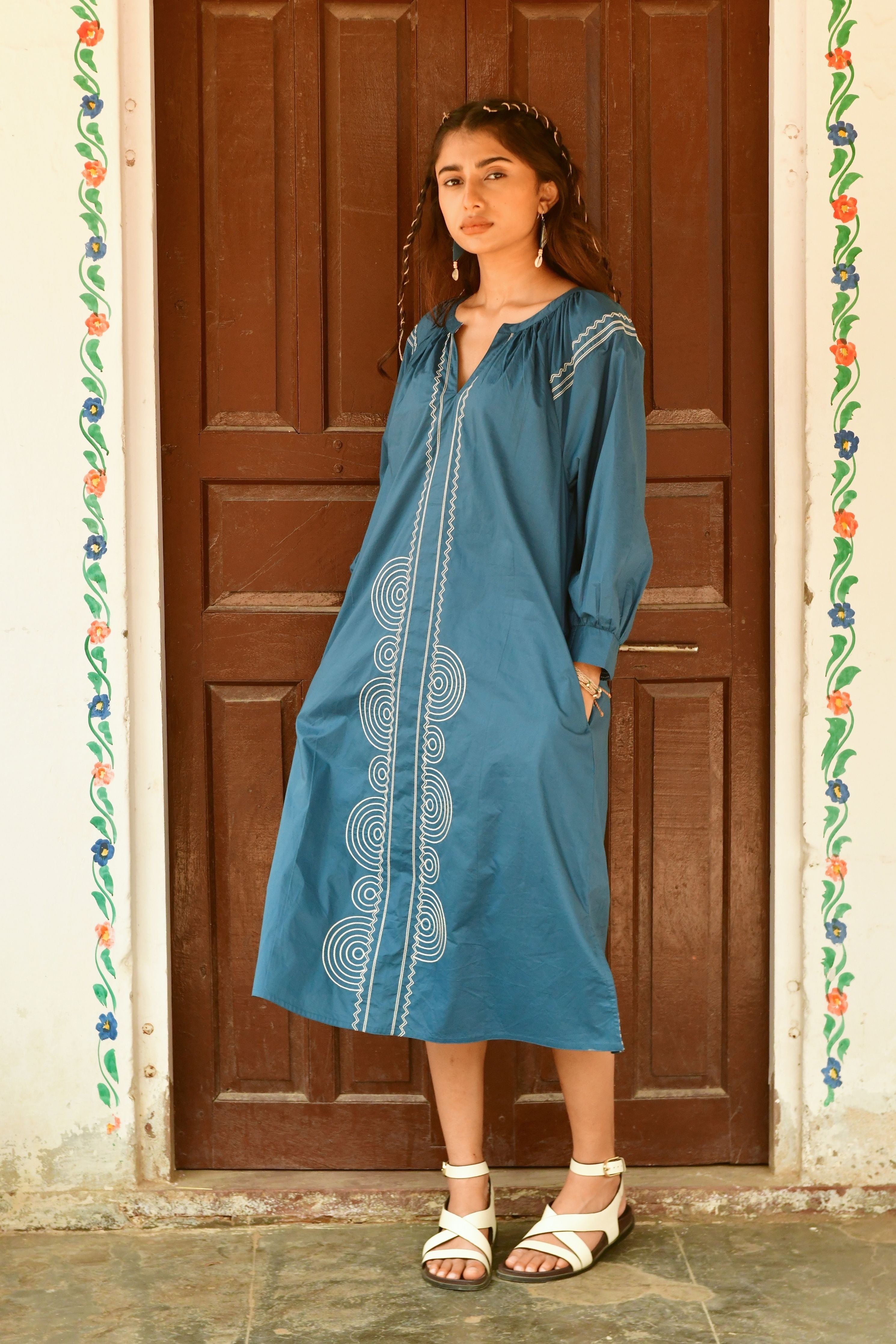 Moon Blue Embroidery Dress