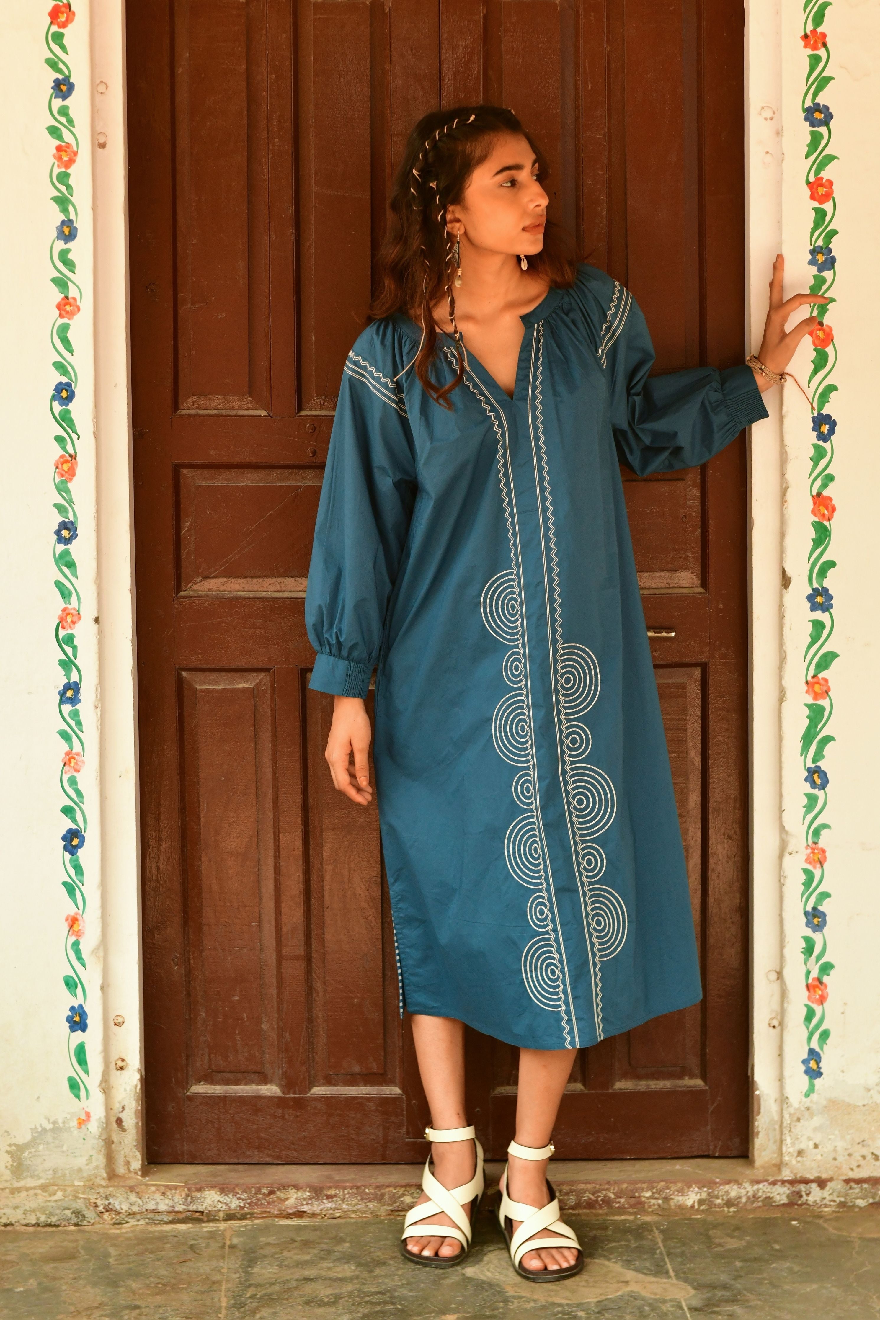 Moon Blue Embroidery Dress