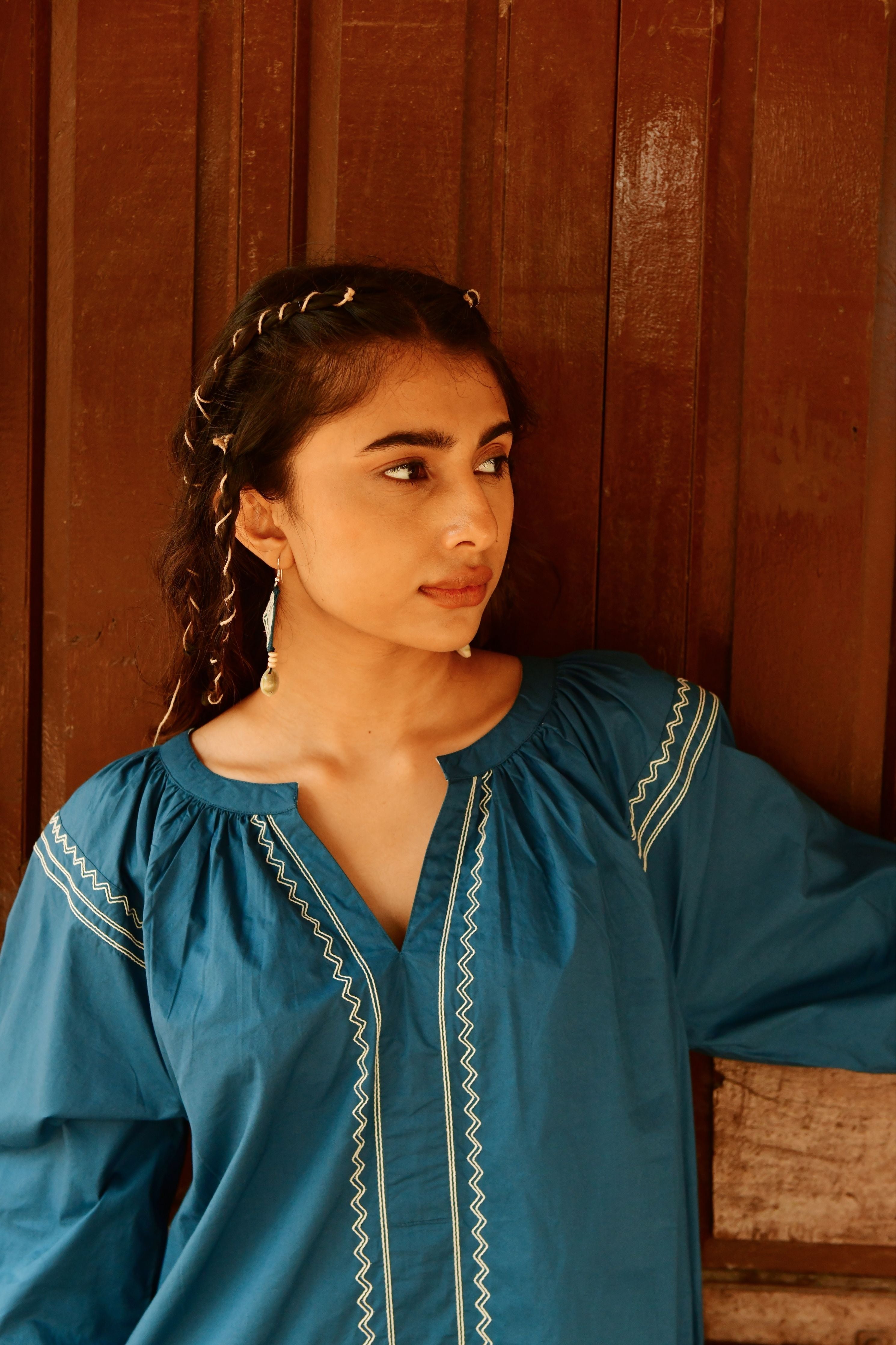 Moon Blue Embroidery Dress