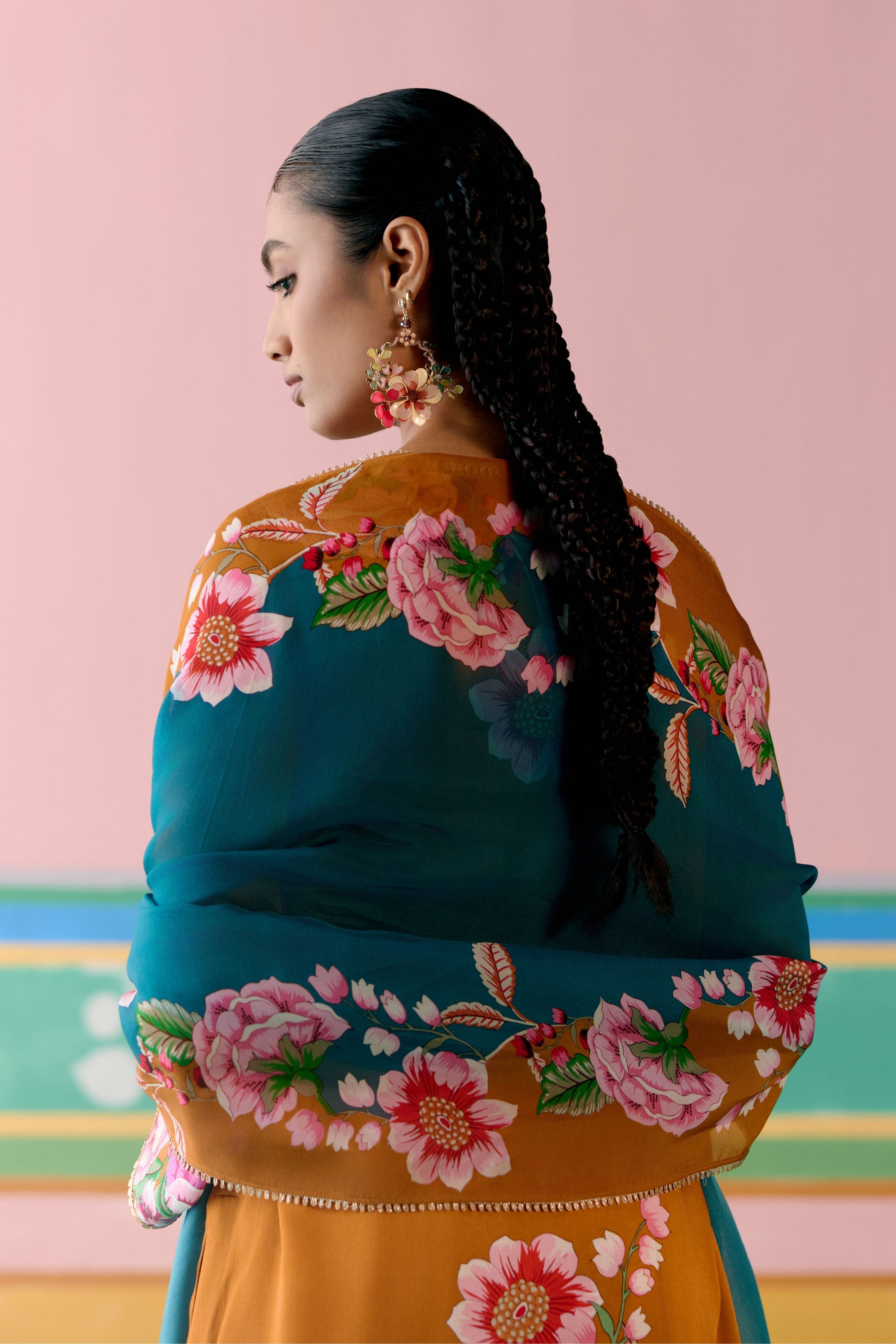 Mustard Floral Kurta with Dupatta