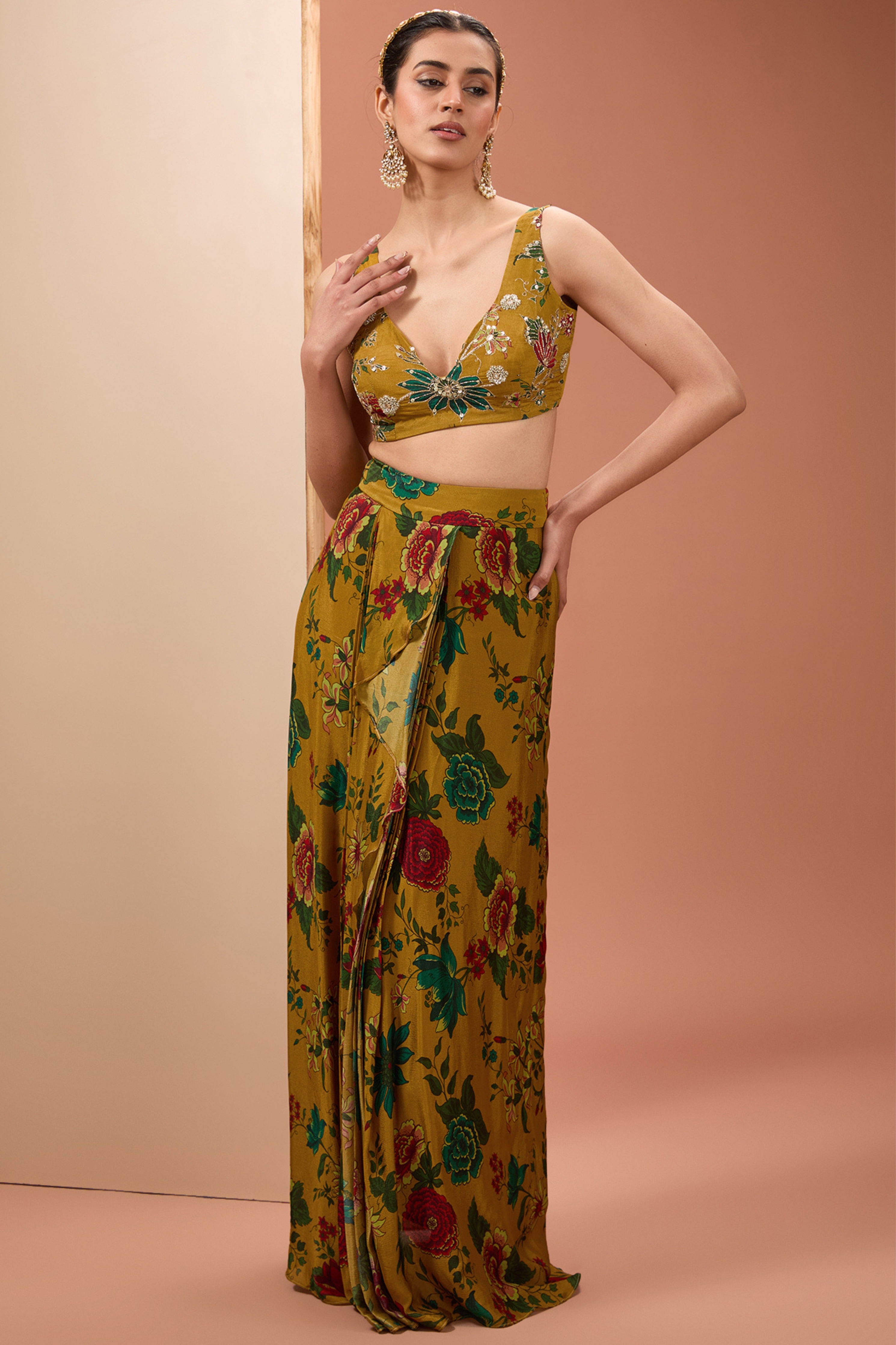 Mustard Printed Cape Set